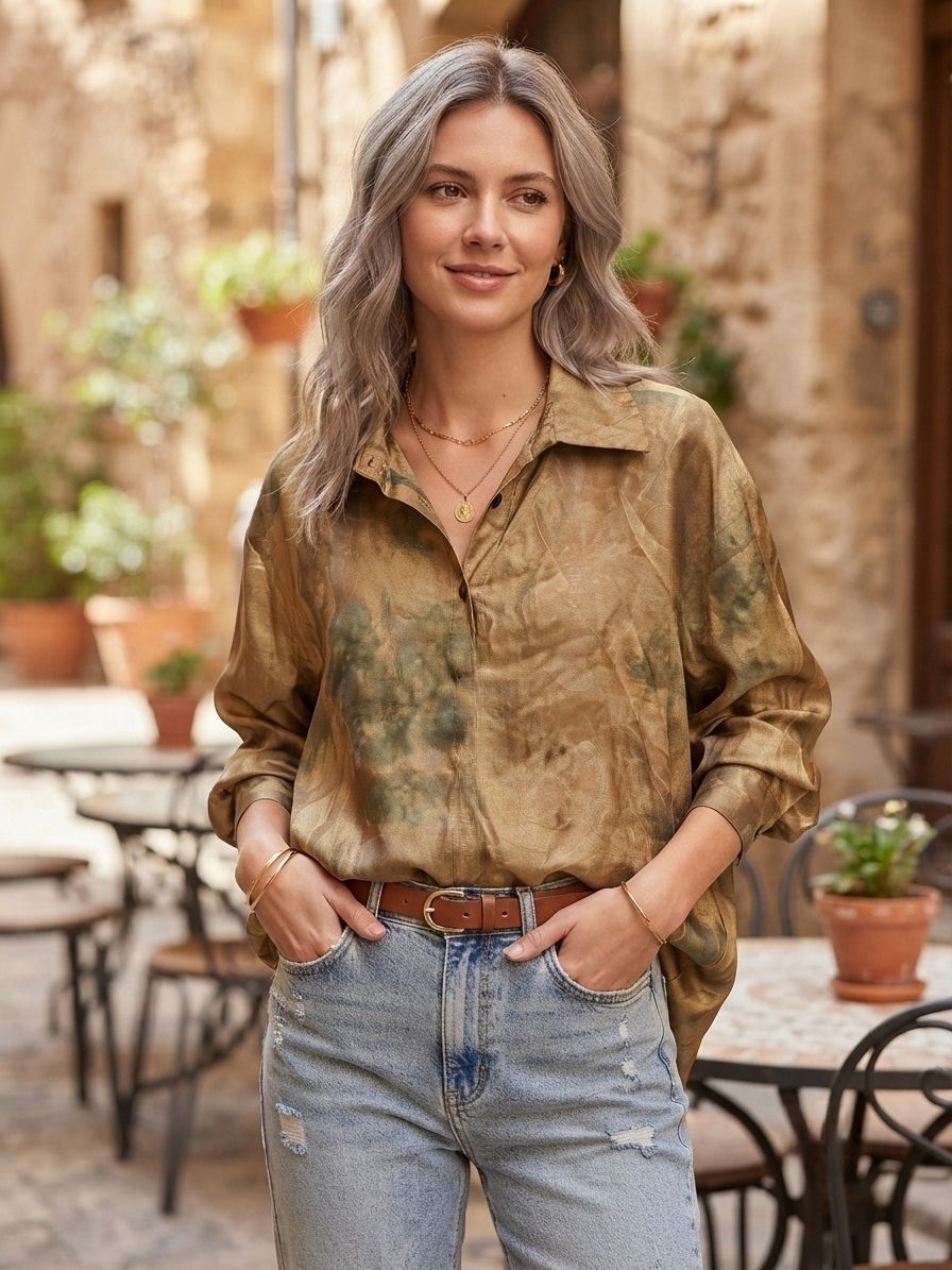 Blouse ample en tissu métallisé Tissu doré brillant à l'aspect lamé(x6)