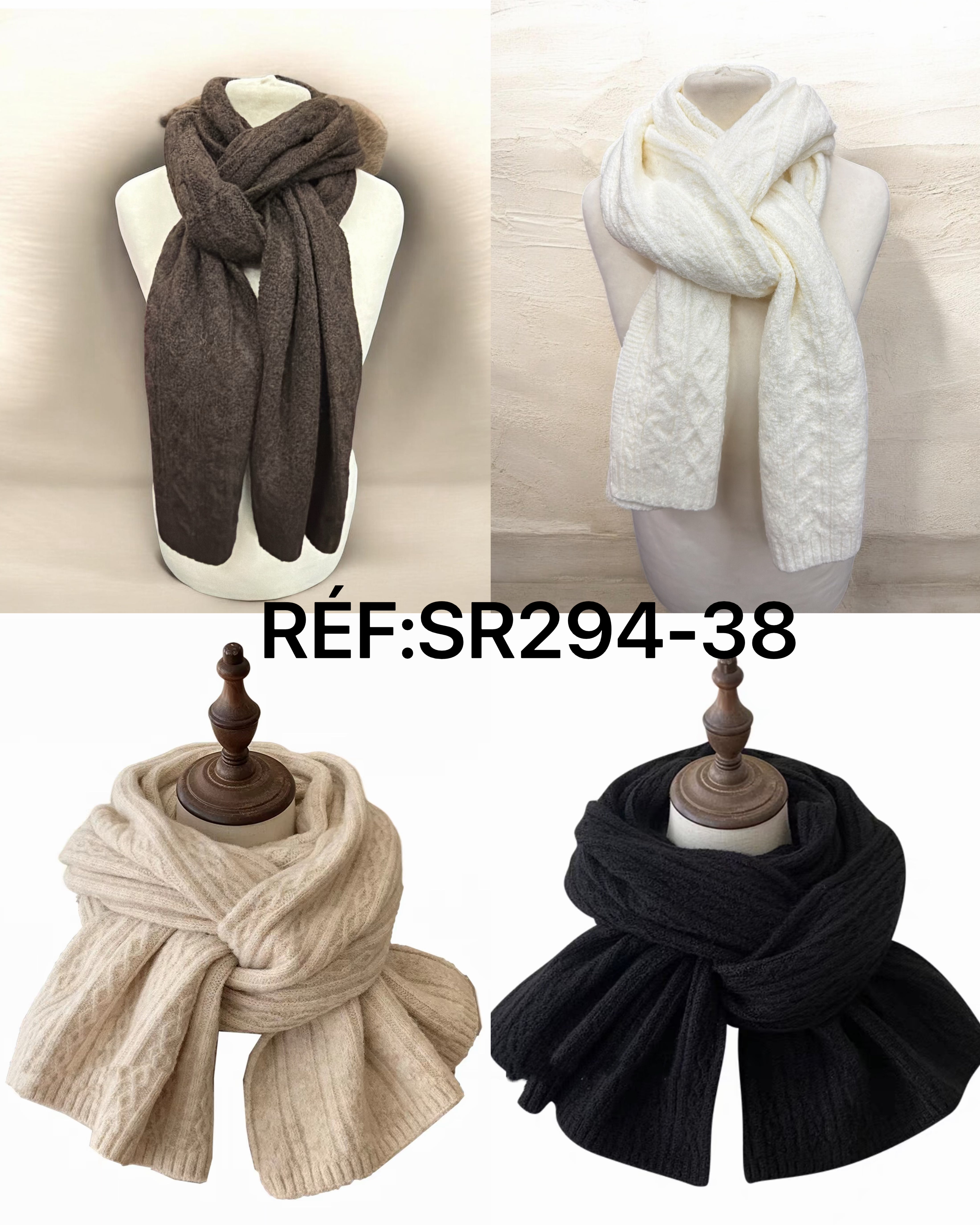 Écharpe tricotée torsadée hiver(x6)