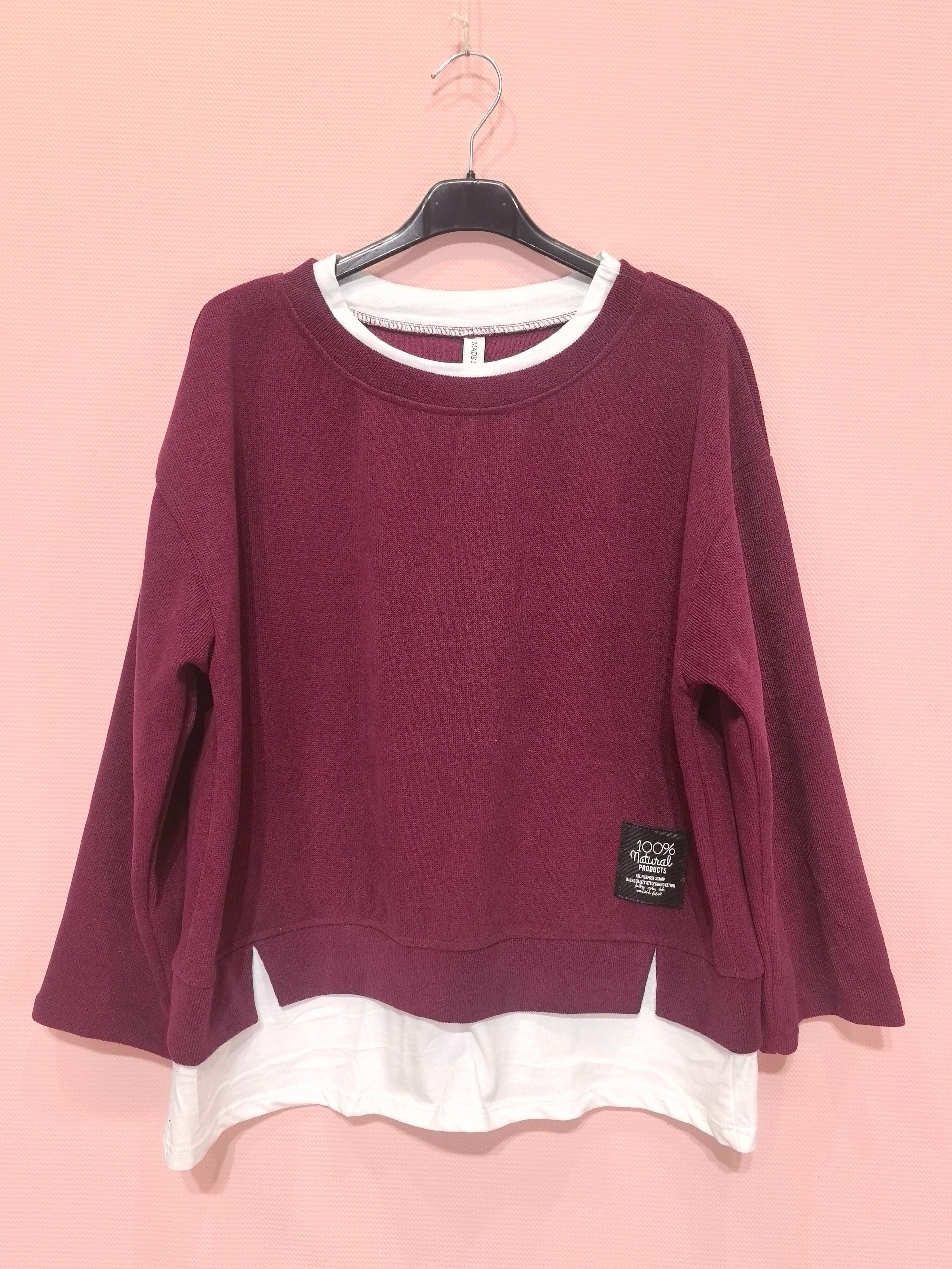 Sweat bicolore superposé Style casual-chic polyvalent En tissu texturé au toucher doux(x6)