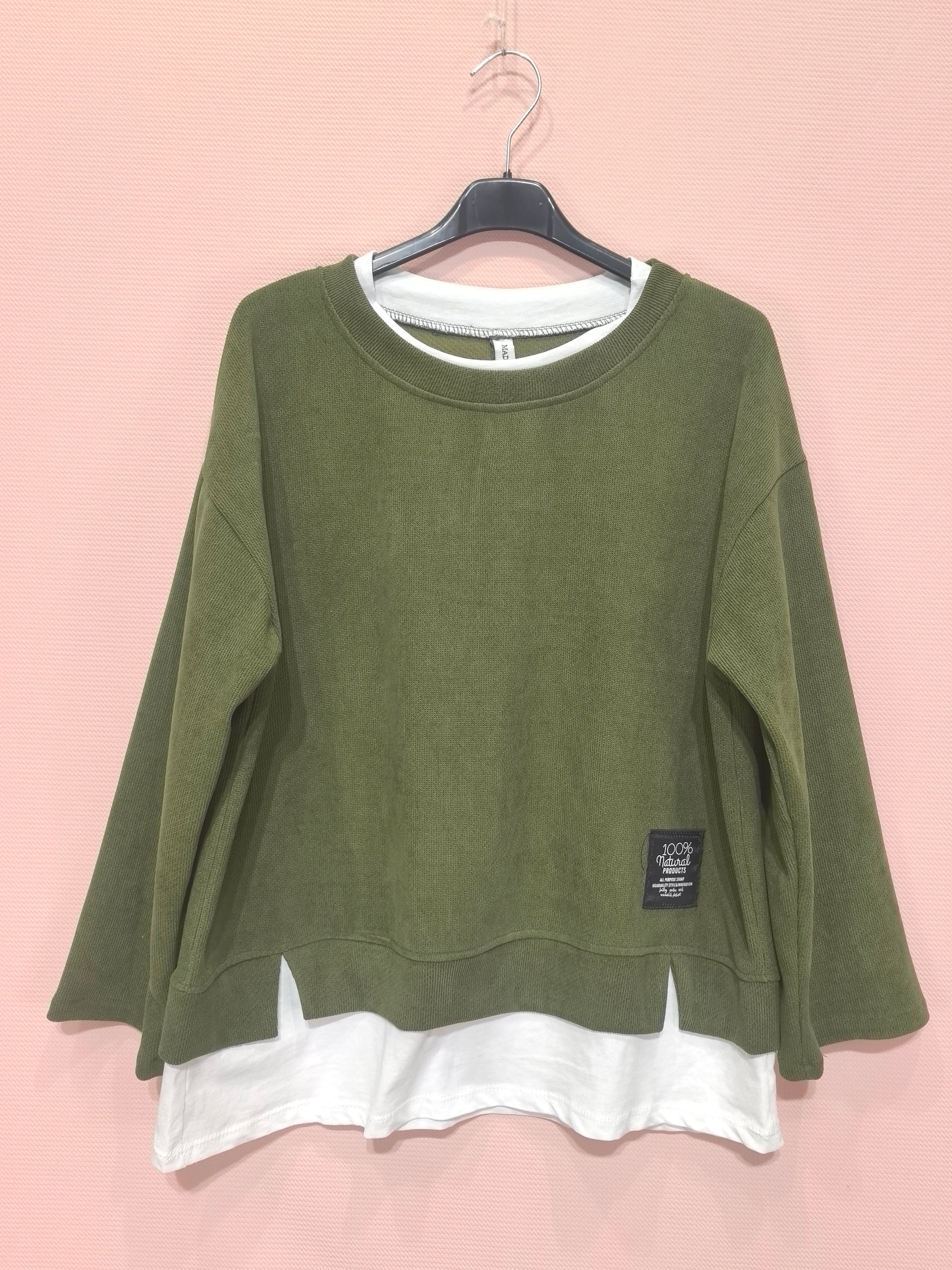 Sweat bicolore superposé Style casual-chic polyvalent En tissu texturé au toucher doux(x6)