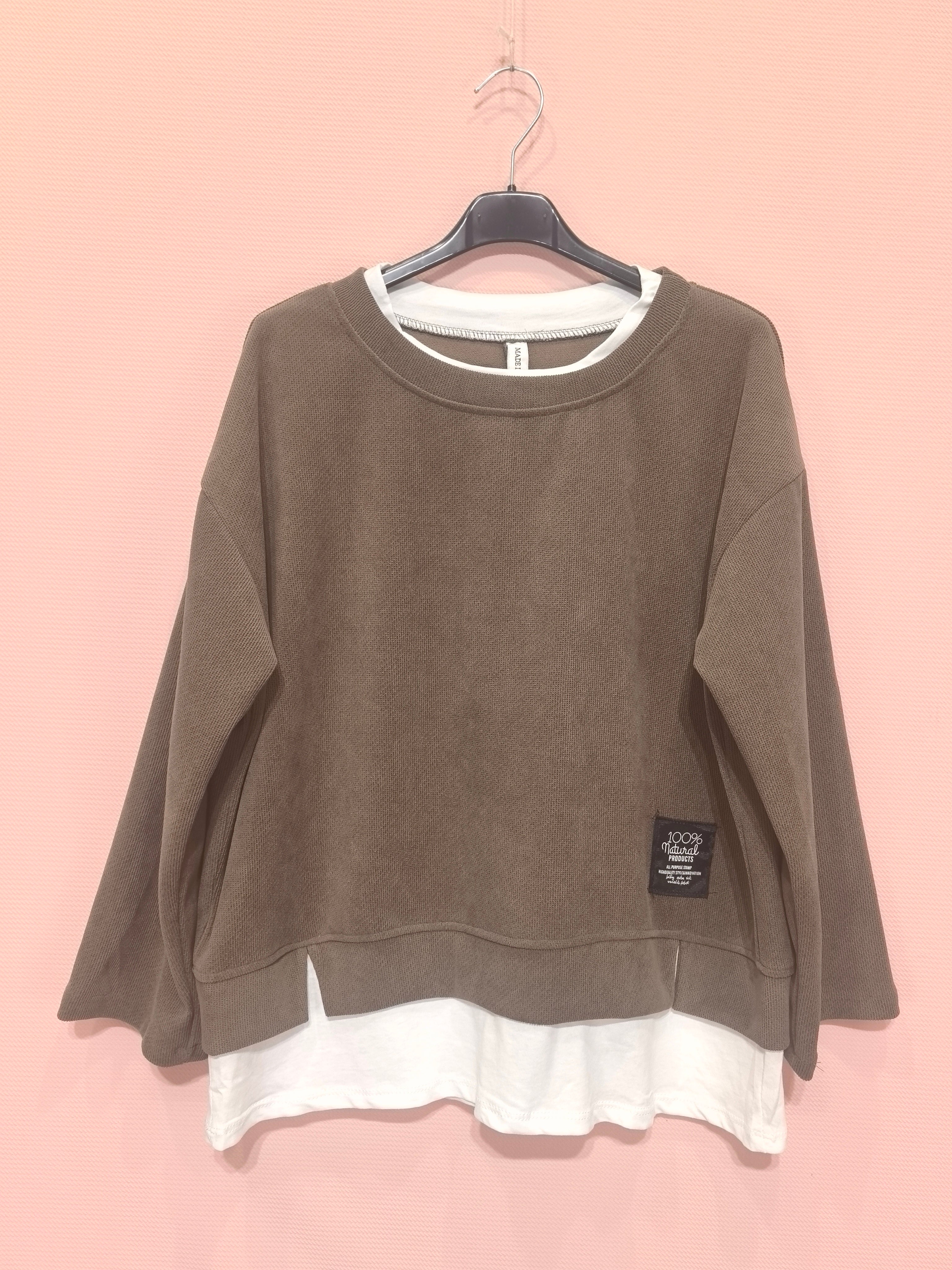 Sweat bicolore superposé Style casual-chic polyvalent En tissu texturé au toucher doux(x6)