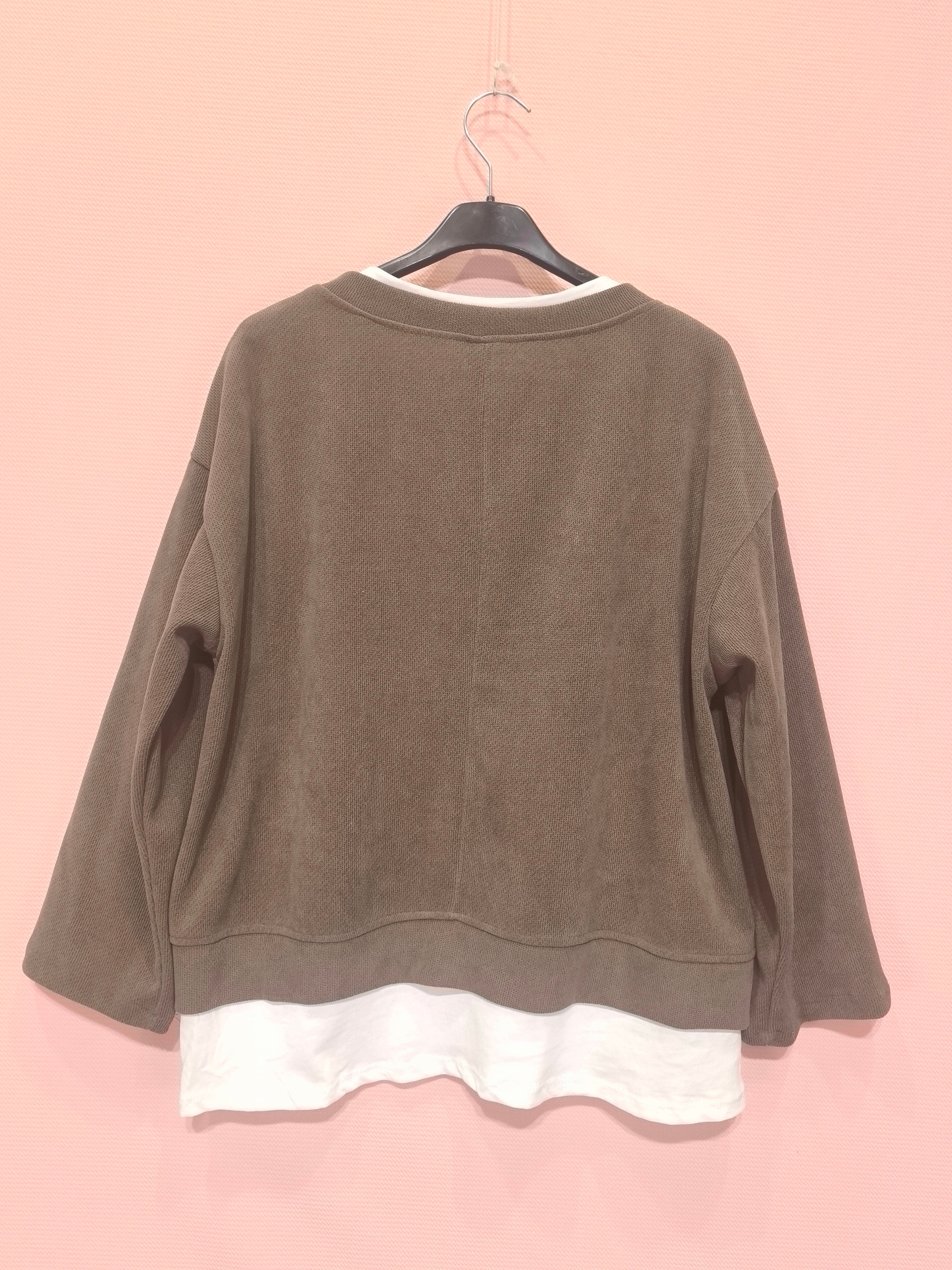 Sweat bicolore superposé Style casual-chic polyvalent En tissu texturé au toucher doux(x6)