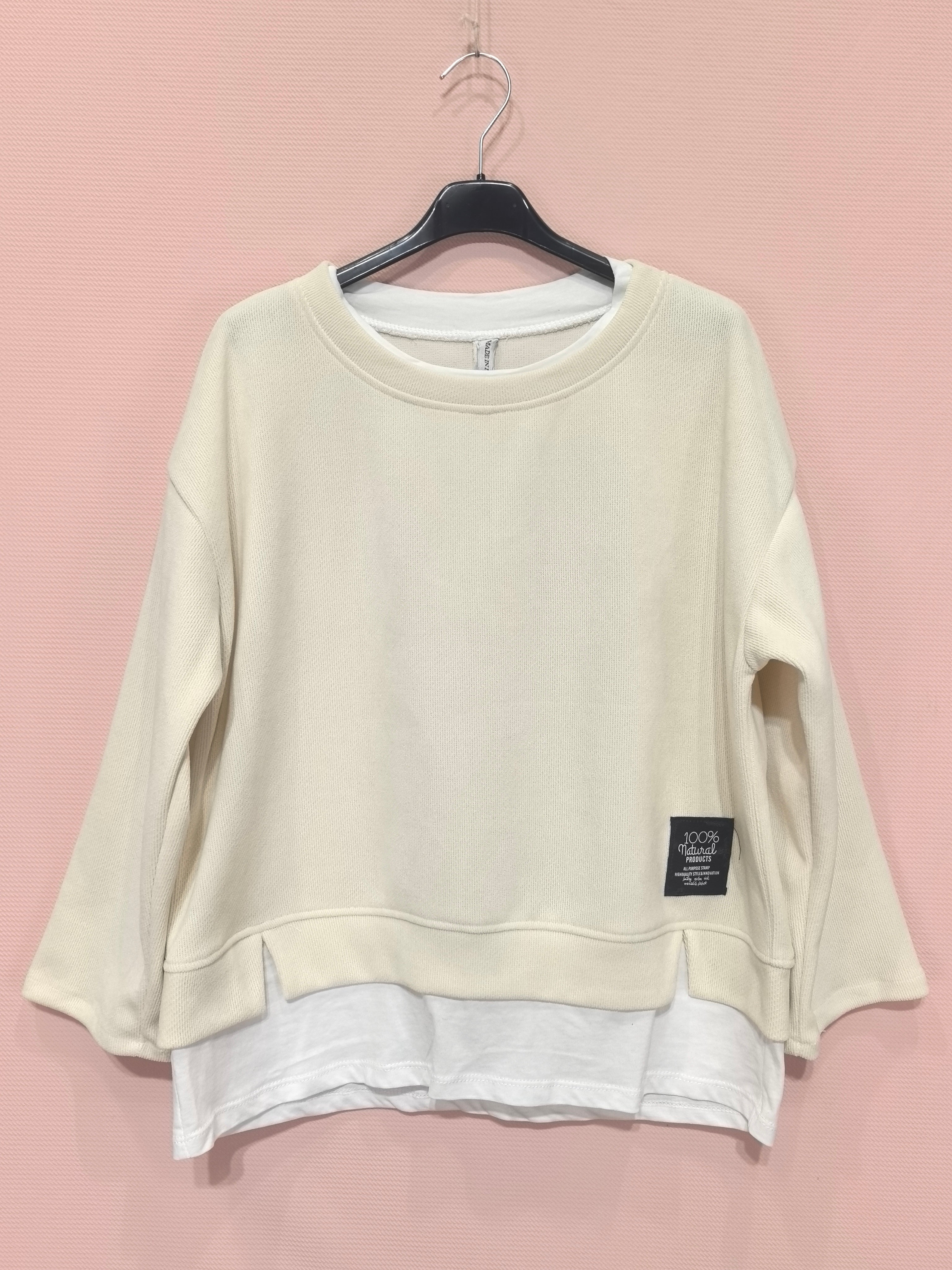 Sweat bicolore superposé Style casual-chic polyvalent En tissu texturé au toucher doux(x6)