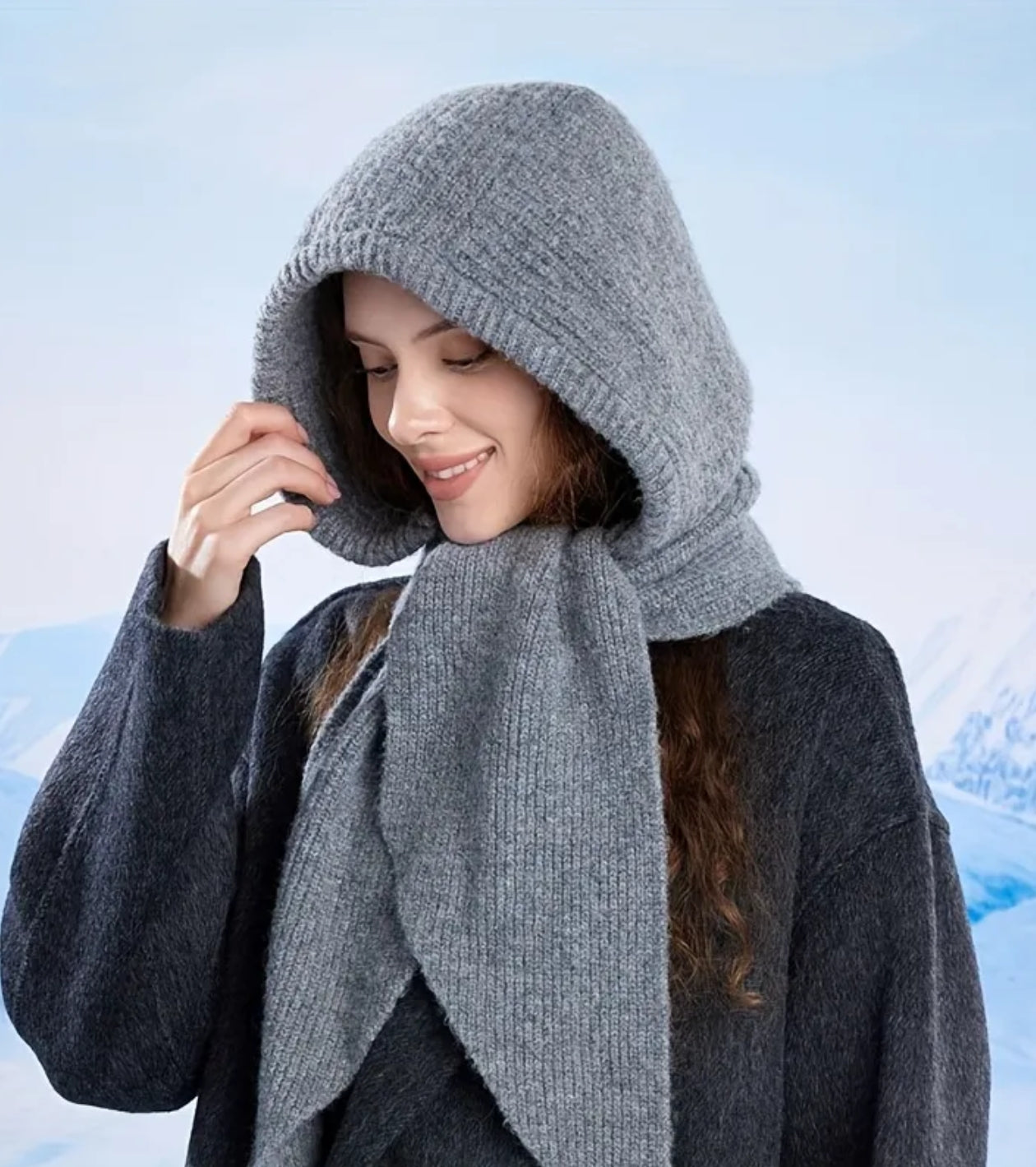 Cagoule bonnet écharpe tricotée à cordon ajustable (x12)#40