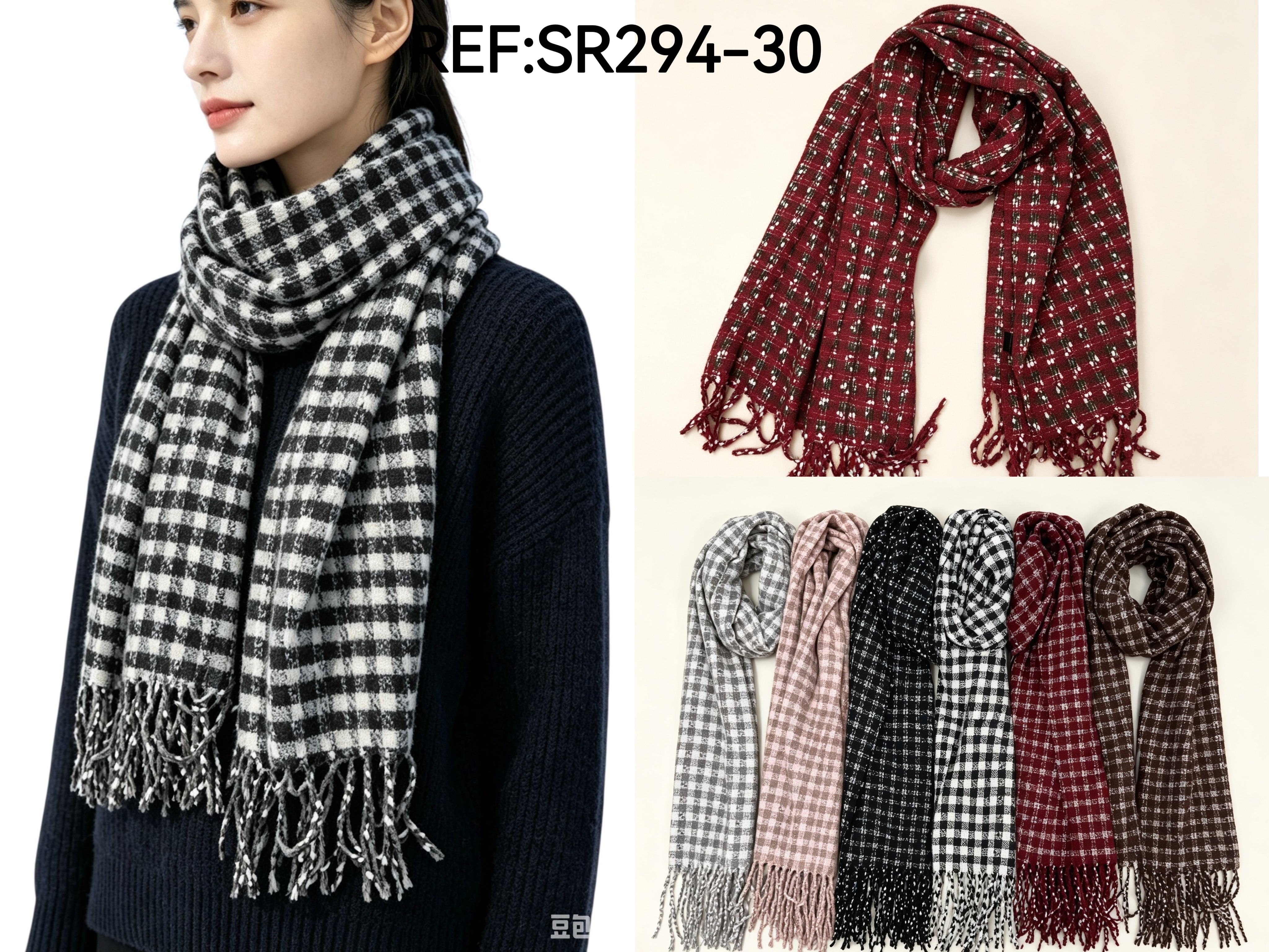 Écharpe d’hiver à carreaux avec franges (x12)#30