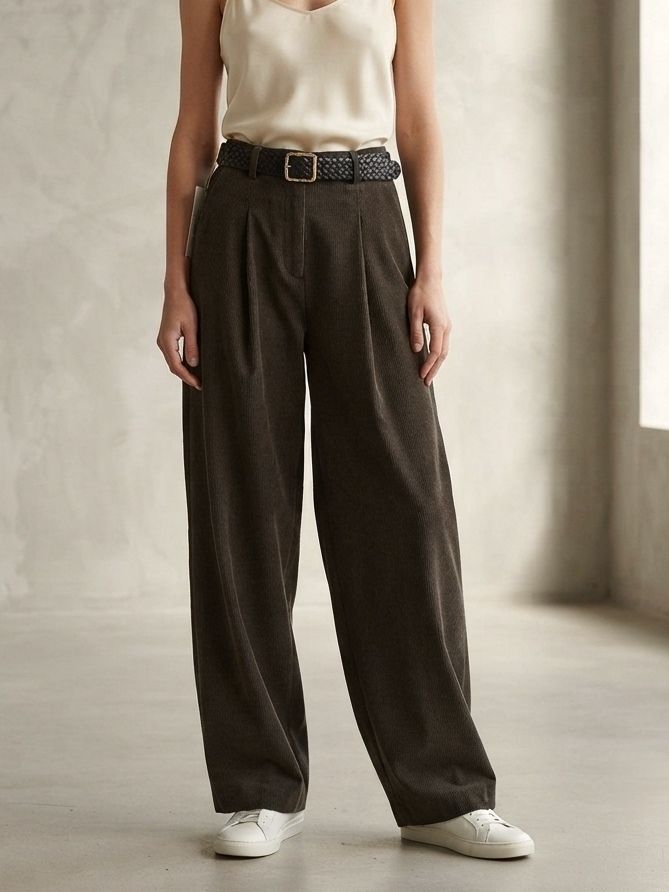 Pantalon Ample Velours Côtelé Avec Ceinture(x6)