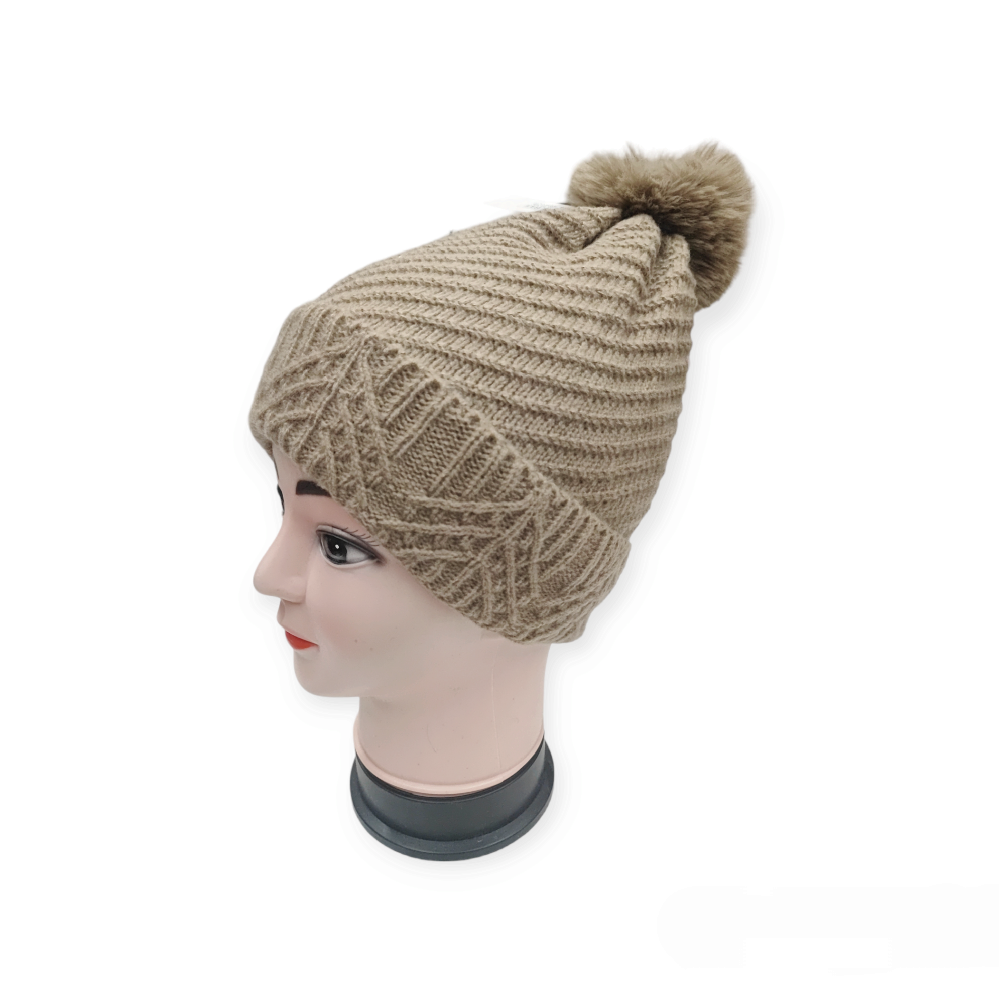 Bonnet Femme fourré pompon (x12) #-4