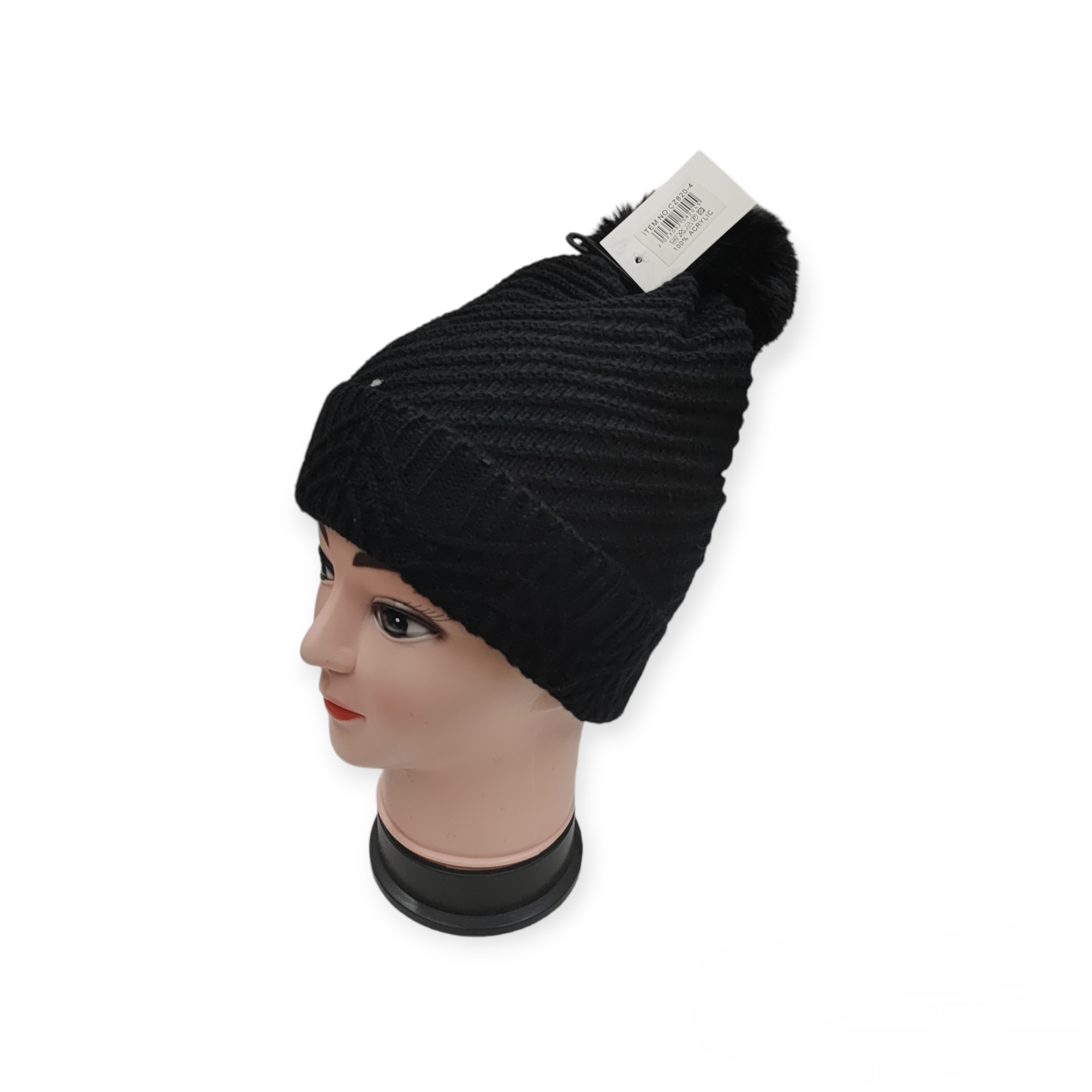 Bonnet Femme fourré pompon (x12) #-4