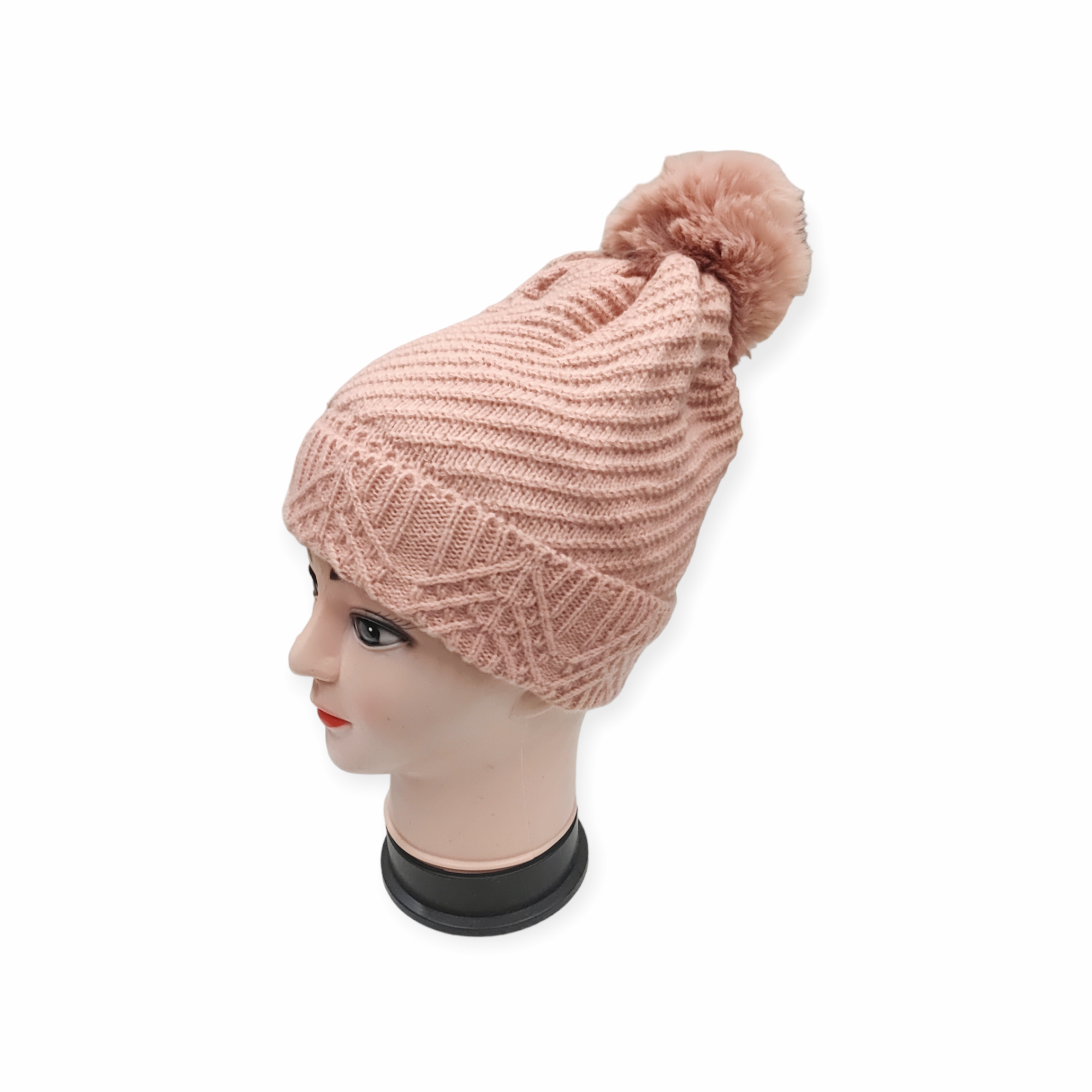 Bonnet Femme fourré pompon (x12) #-4