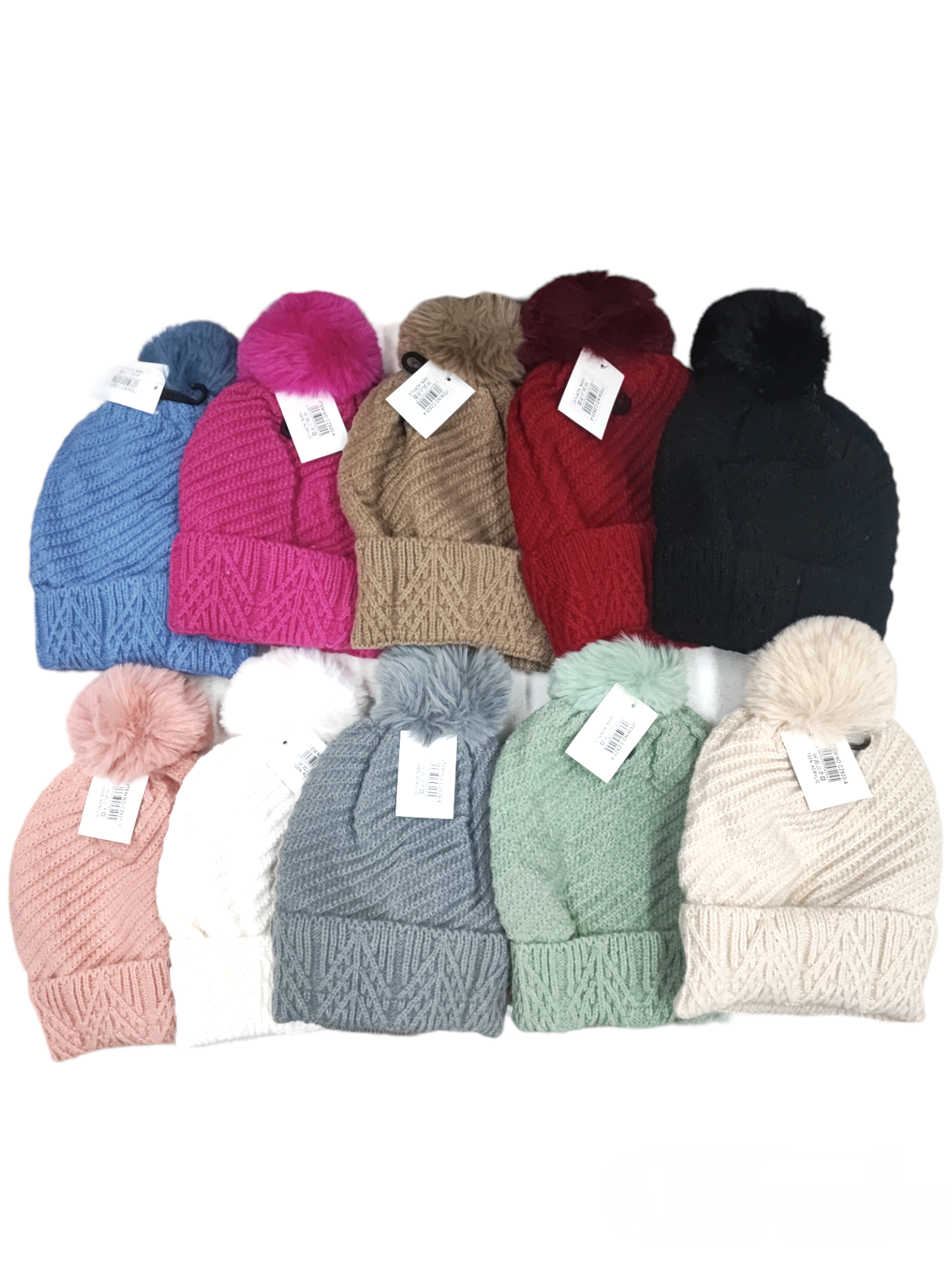 Bonnet Femme fourré pompon (x12) #-4