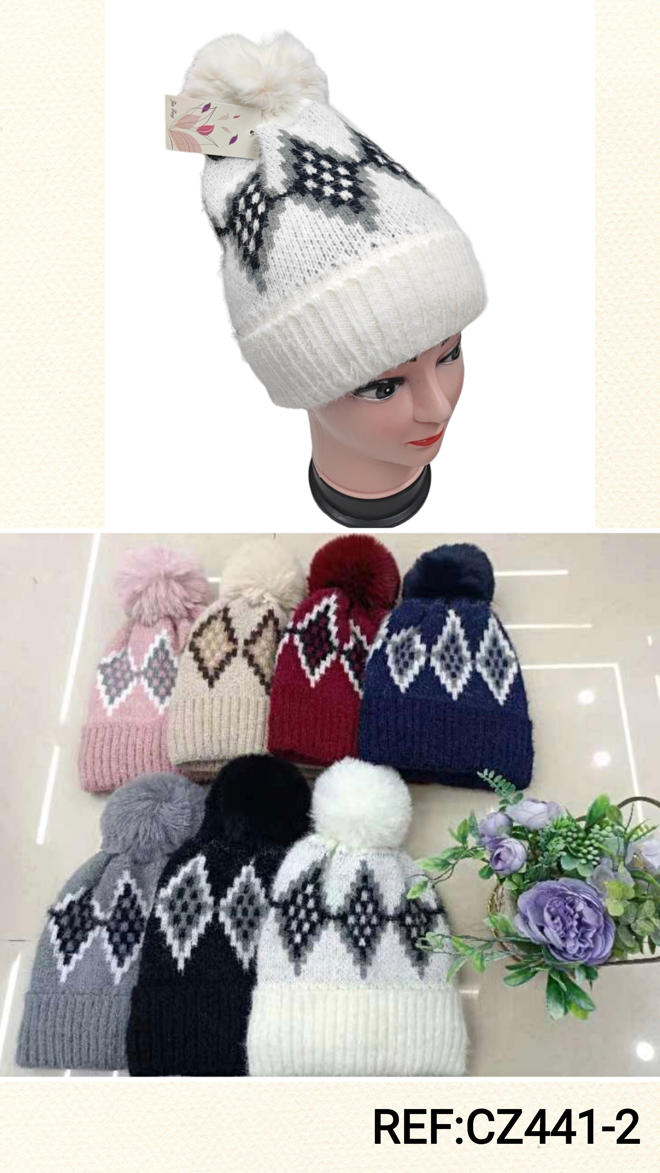Bonnet Femme fourré pompon (x12) #2