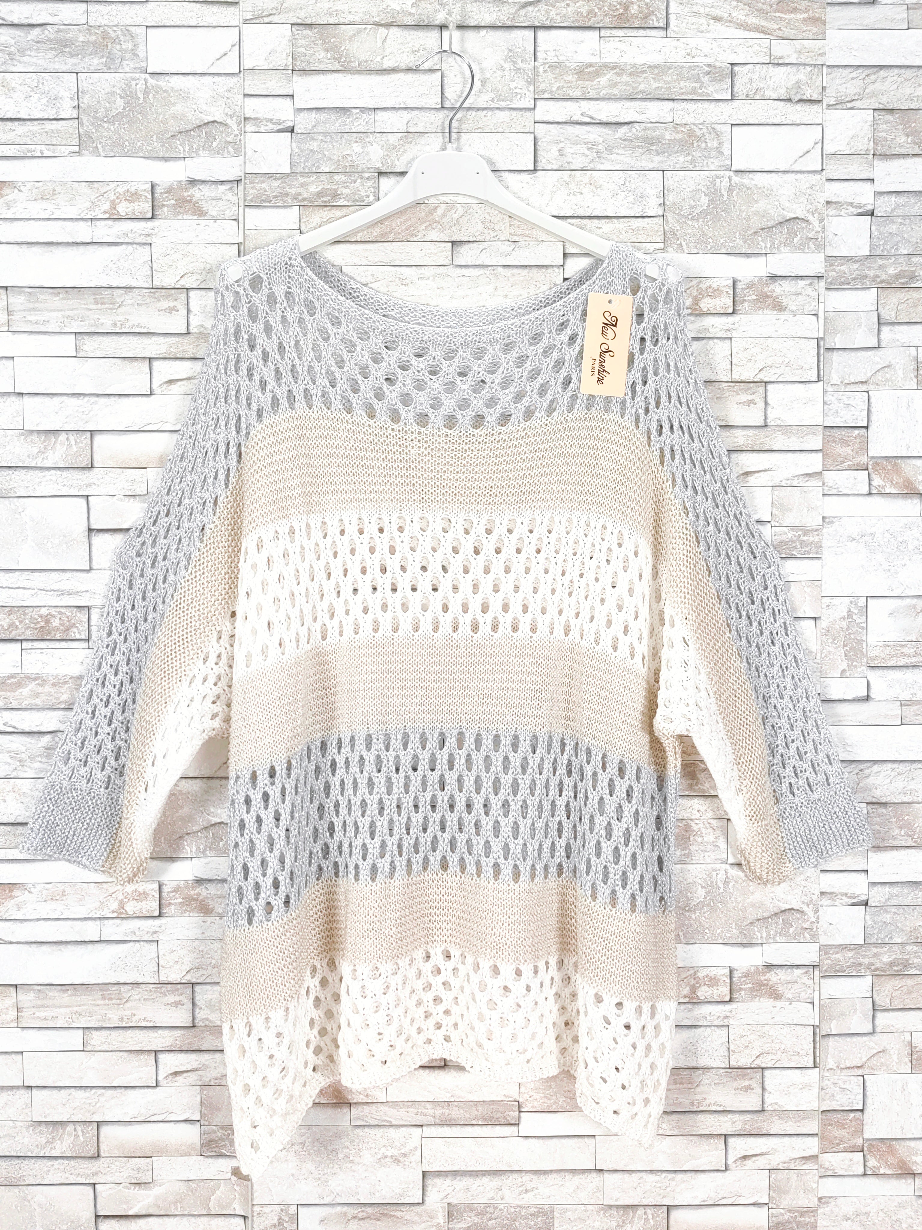 Top crochet manche chauve souris en maille brillante lurex (x6)