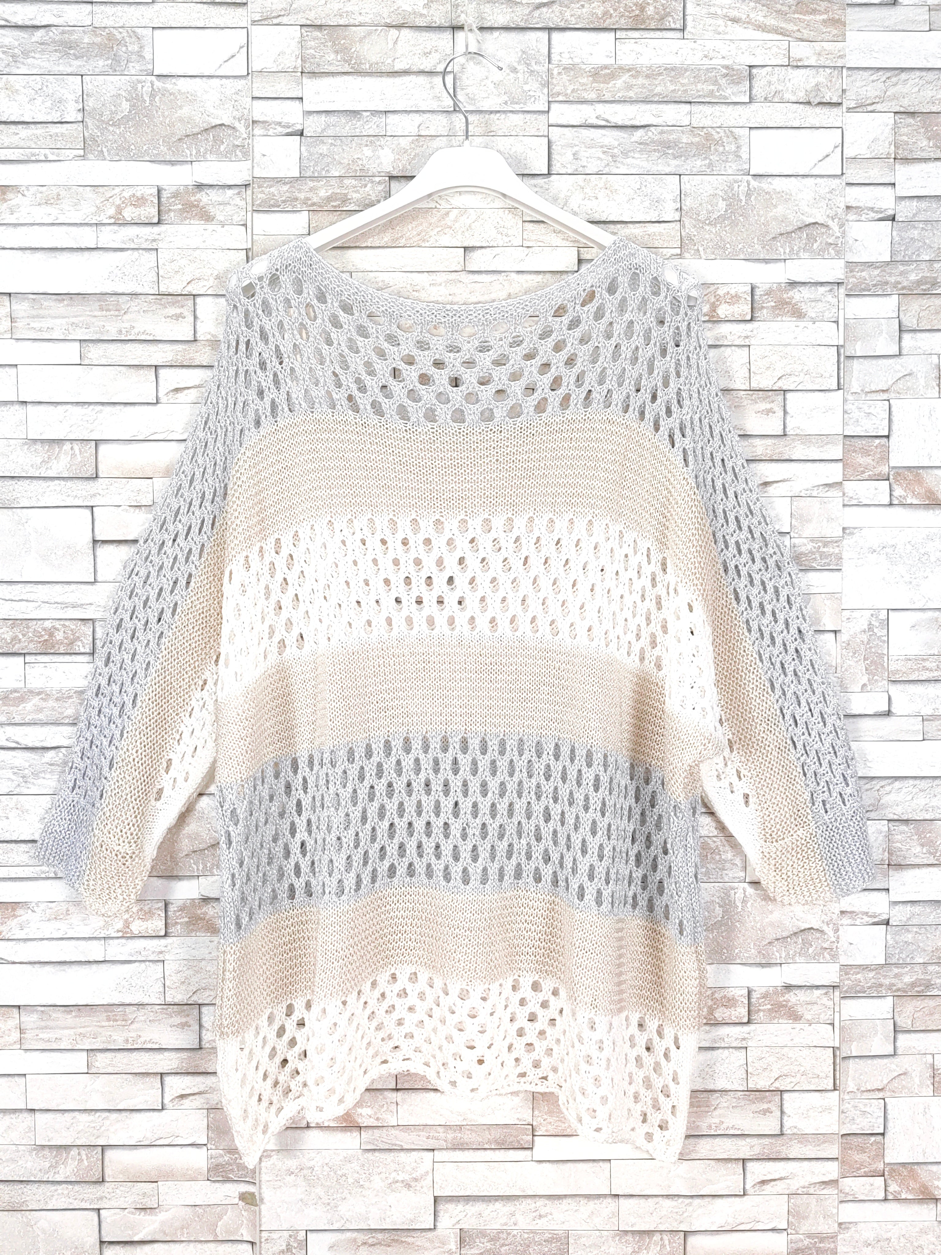 Top crochet manche chauve souris en maille brillante lurex (x6)