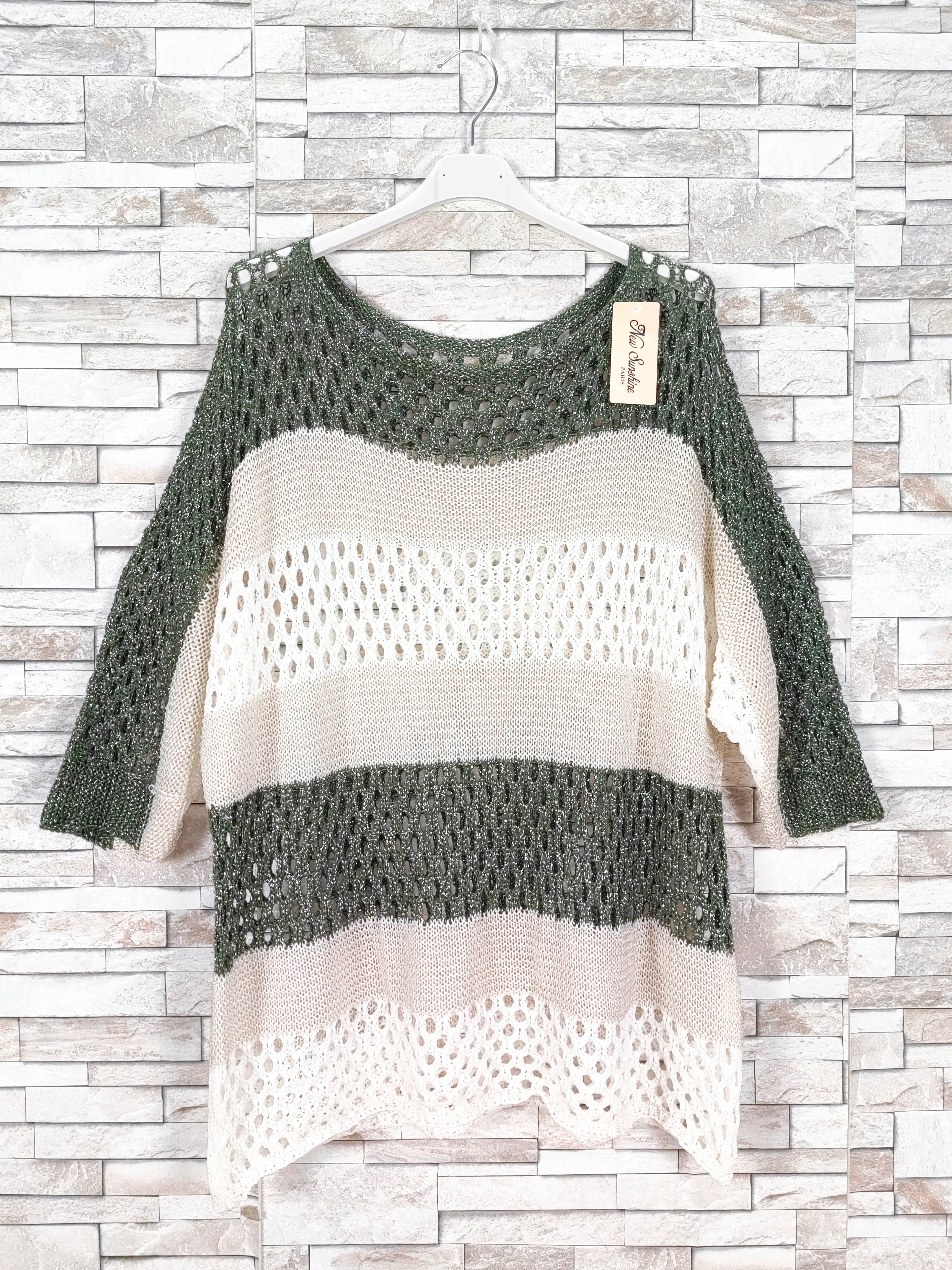 Top crochet manche chauve souris en maille brillante lurex (x6)