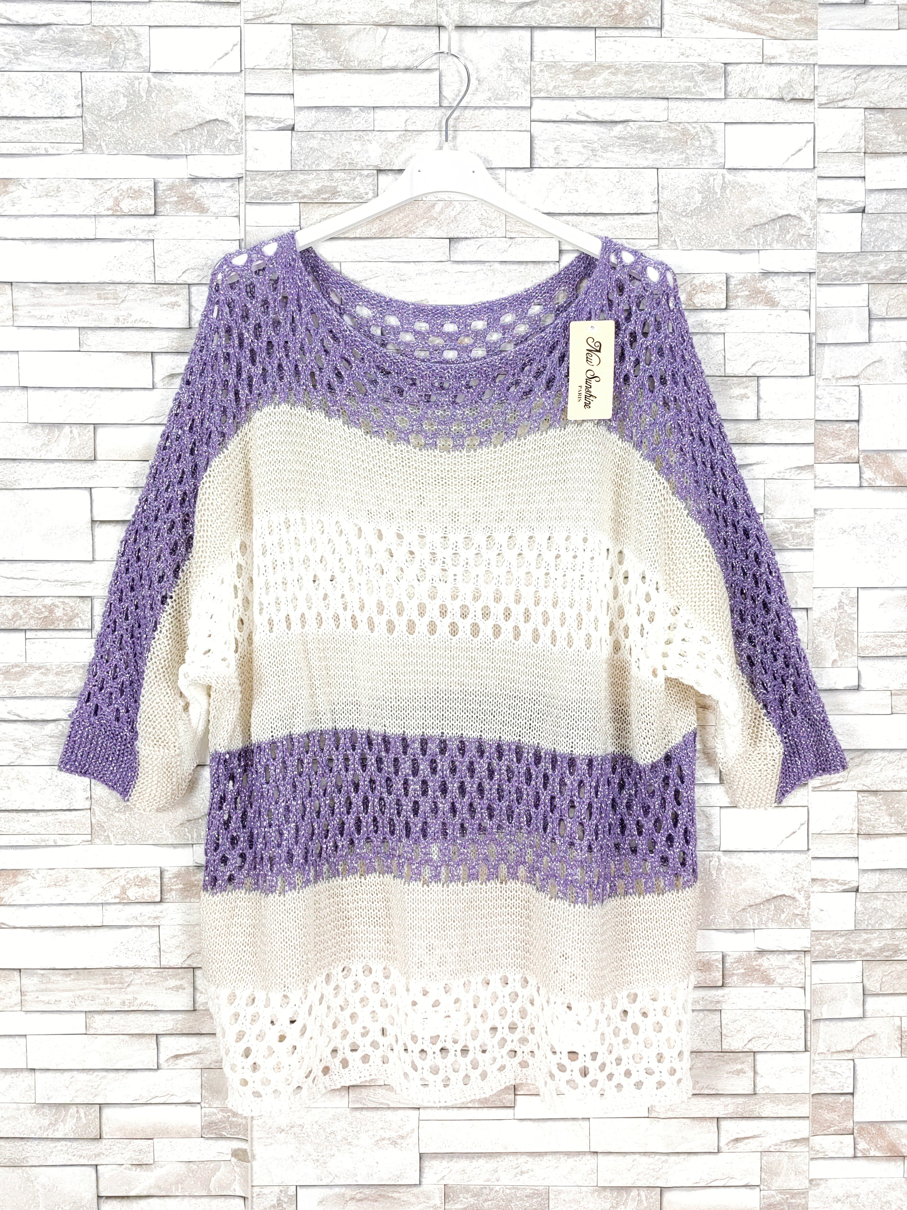 Top crochet manche chauve souris en maille brillante lurex (x6)