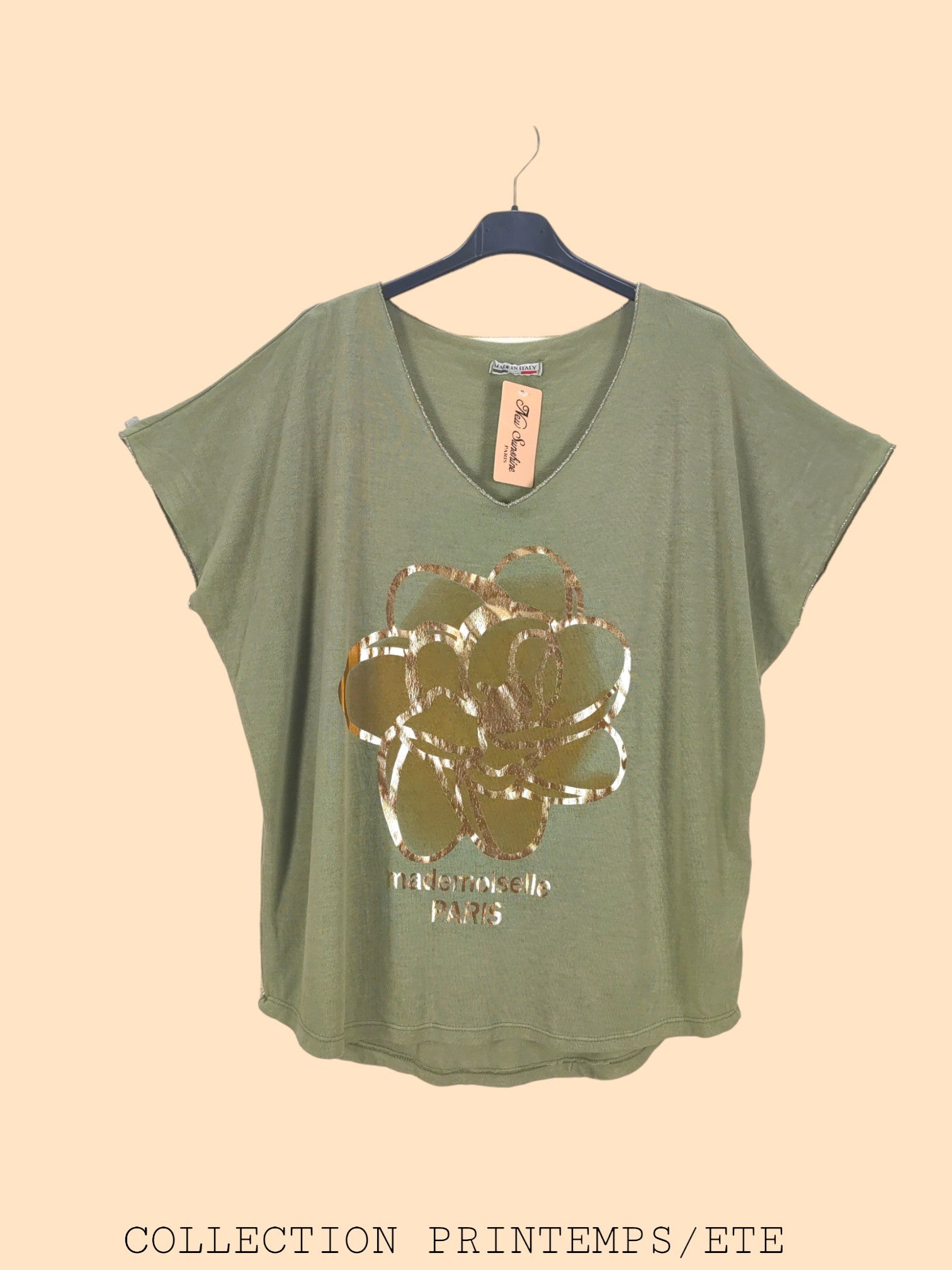 T-shirt col v à manches chauve-souris(x9)