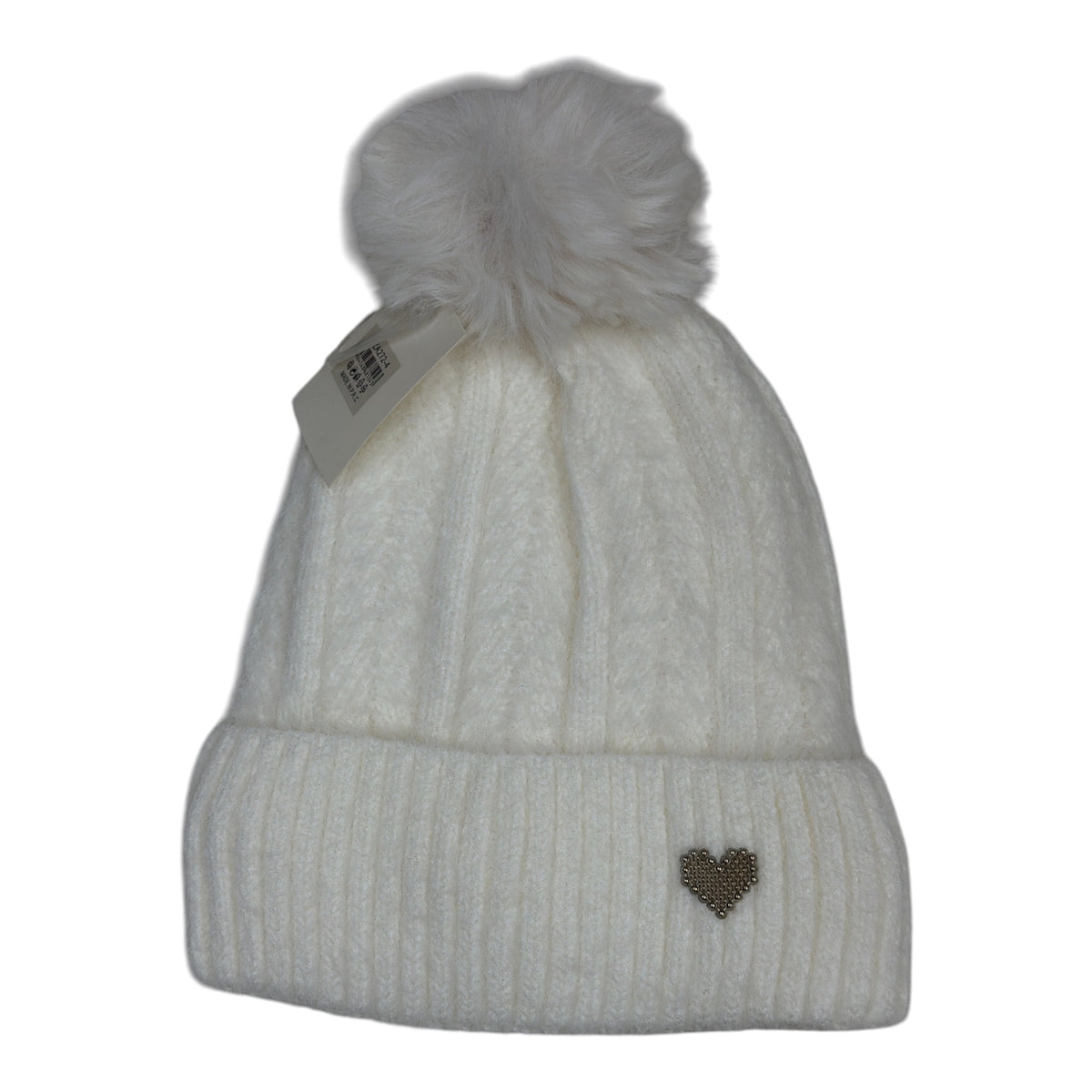Bonnet tricot torsadé avec pompon et petit cœur (x12)#4