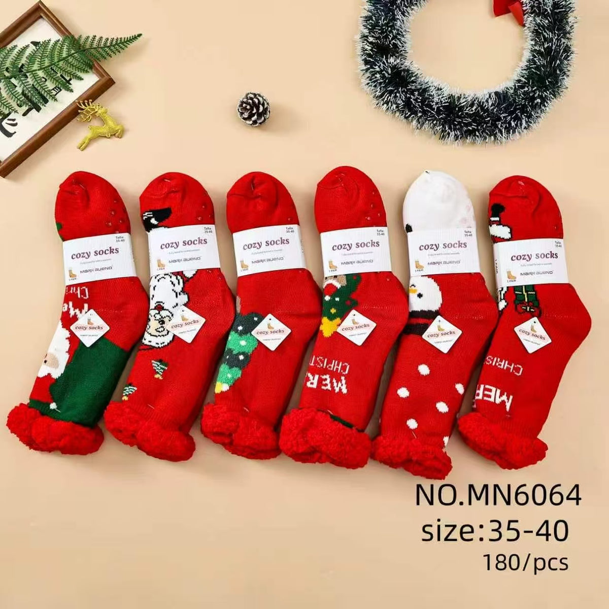 Chaussettes fourrées motif Noël T35- 40 (x12)#6064