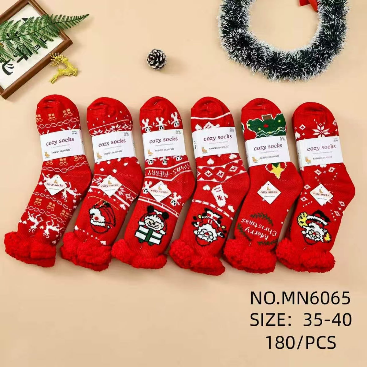 Chaussettes fourrées motif Noël T35- 40 (x12)#6065