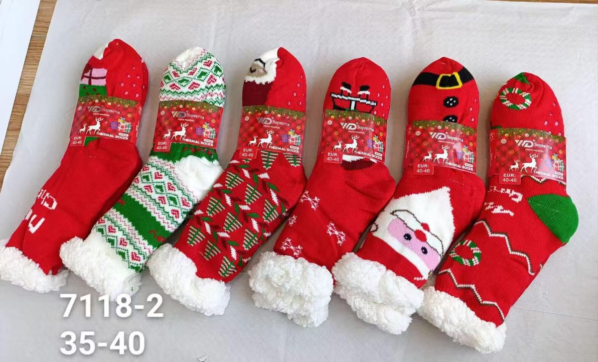 Chaussettes fourrées motif Noël T35- 40 (x12)#2