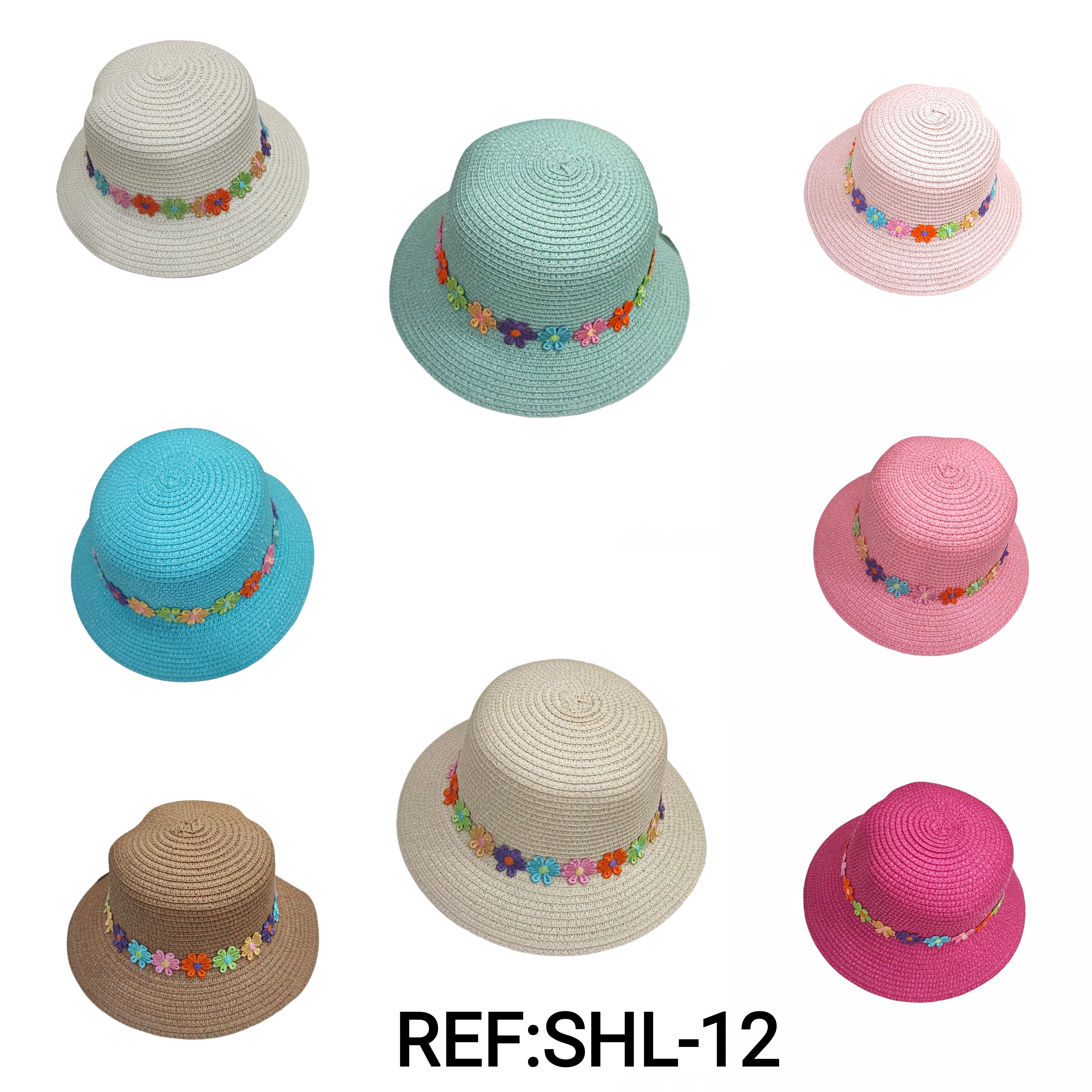 Chapeaux de paille taille enfant motif petite fleur (x12)