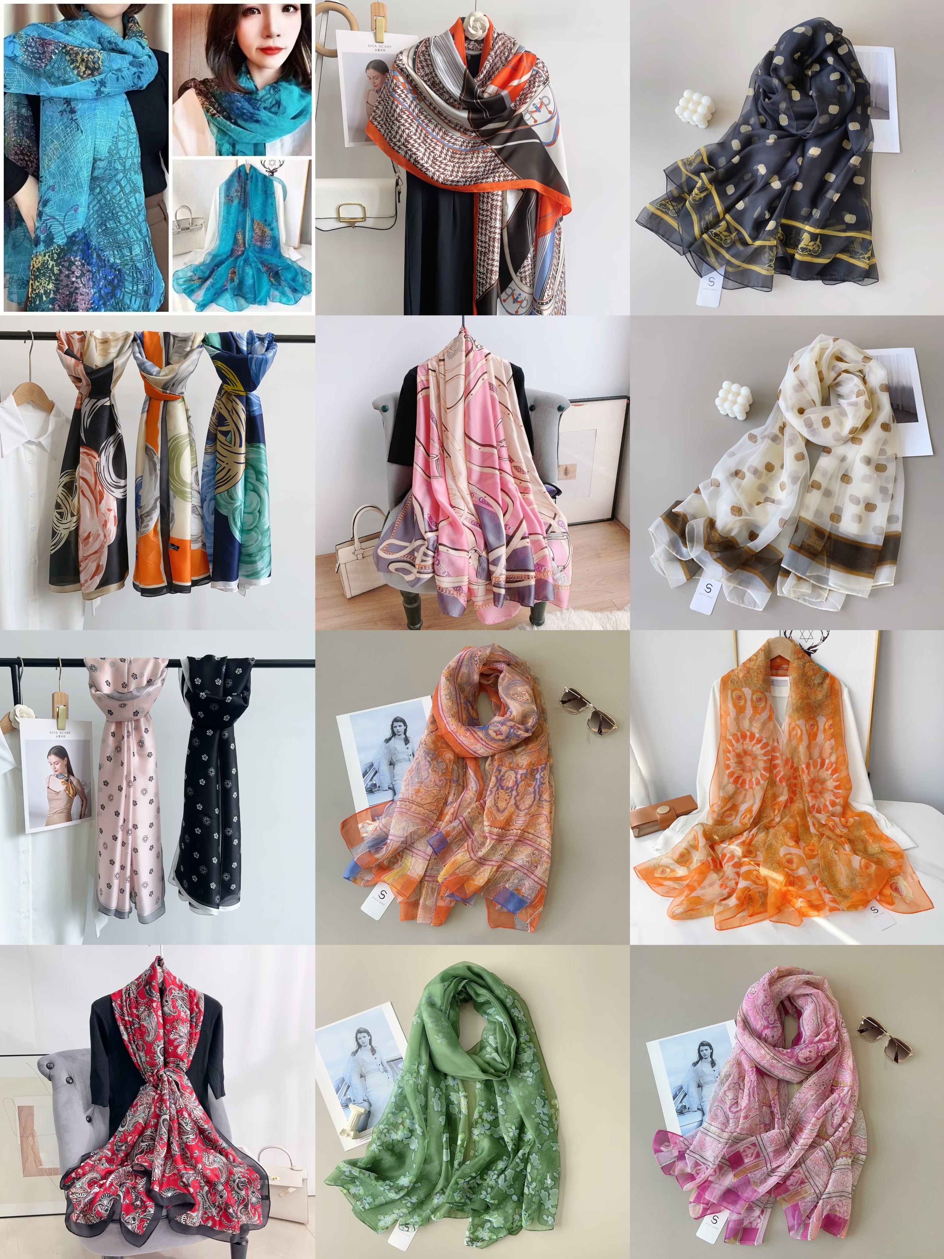 Foulards touche soie motif mélange(x12)