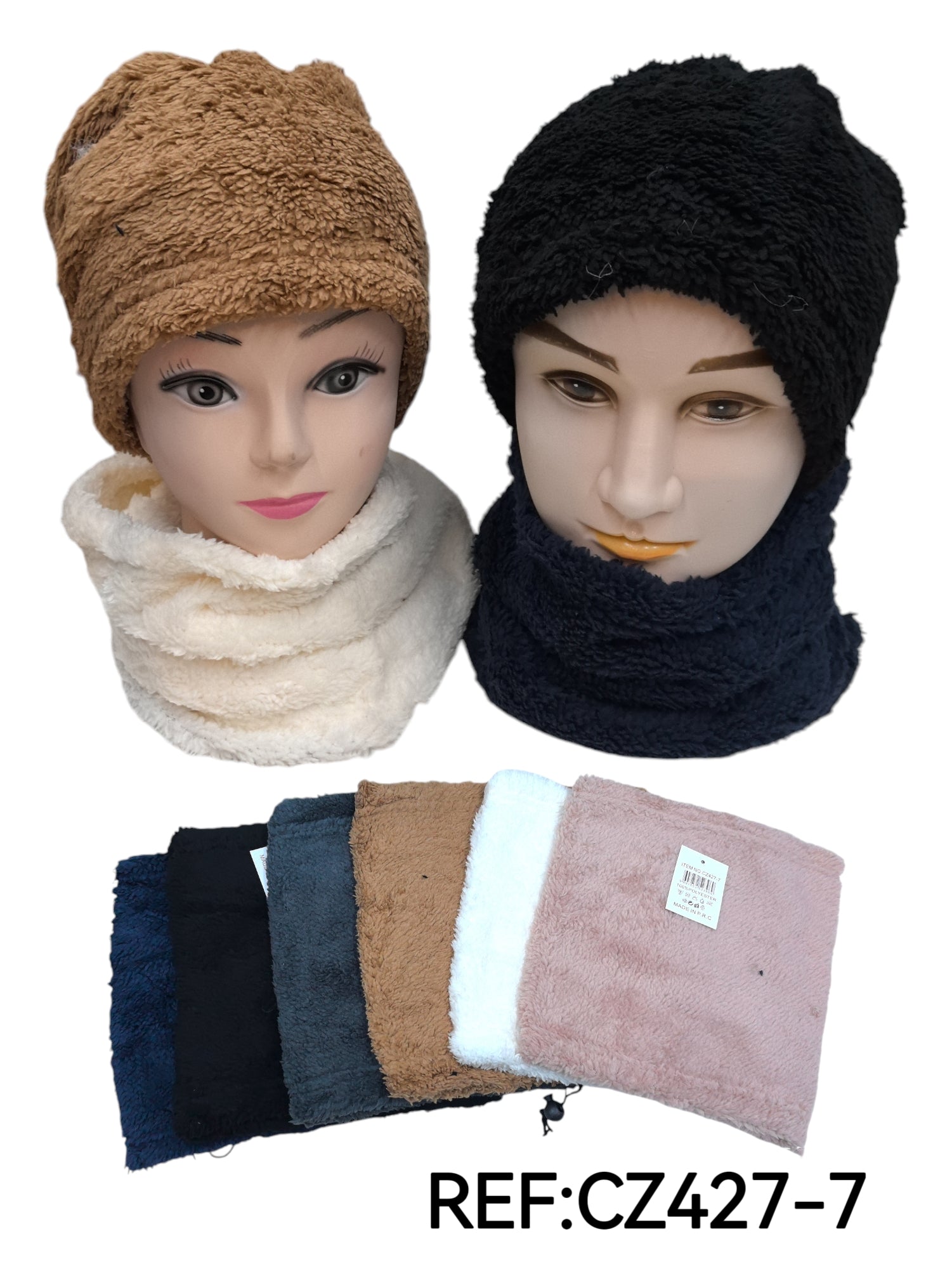 Snood 2-en-1 tour de cou bonnet HOMME-FEMME moumoute (x12)