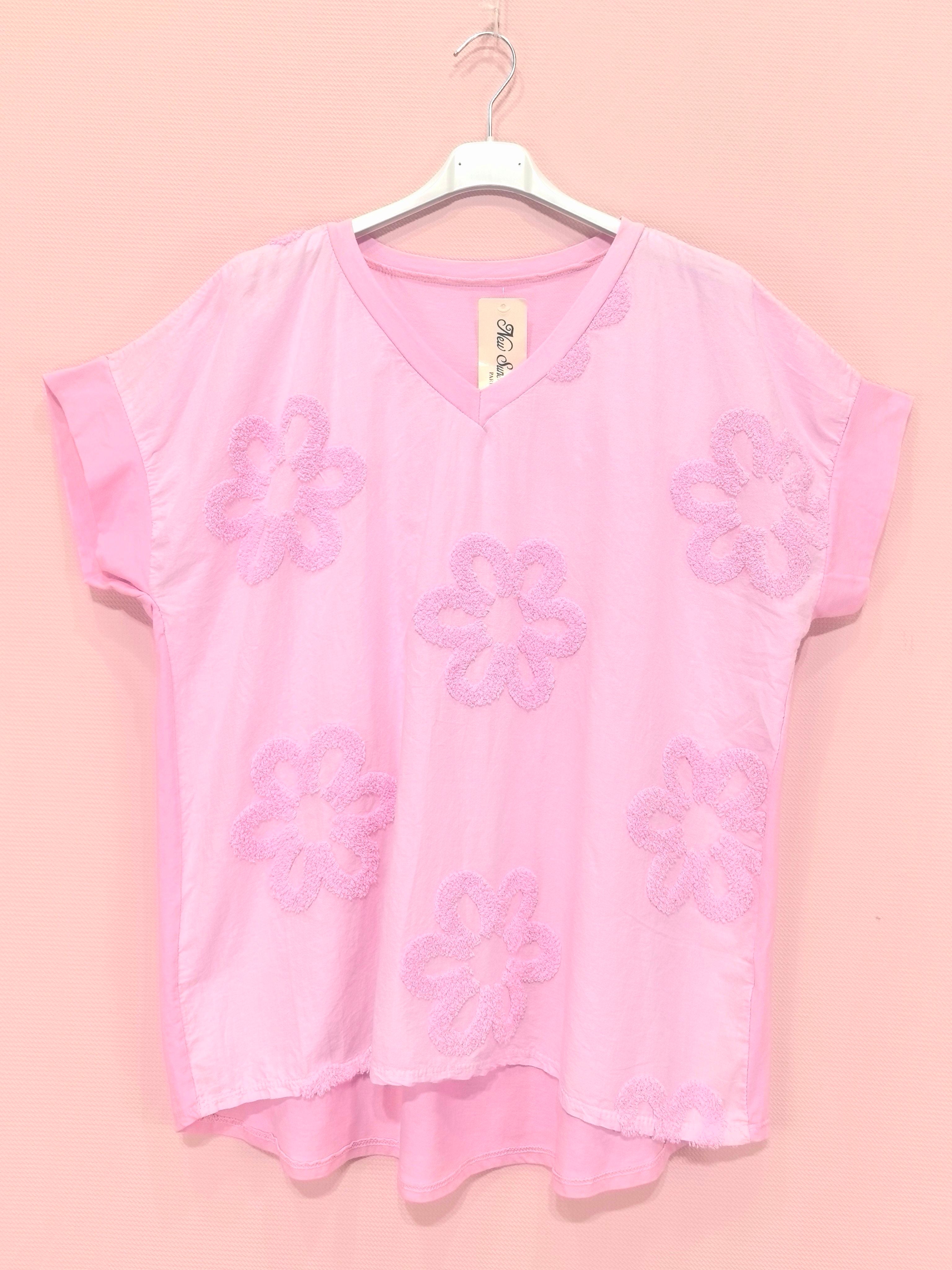 T-shirt brodé 100% coton, idéal pour le printemps/été, confectionné en Italie, parfait pour une allure élégante et décontractée.(x8)