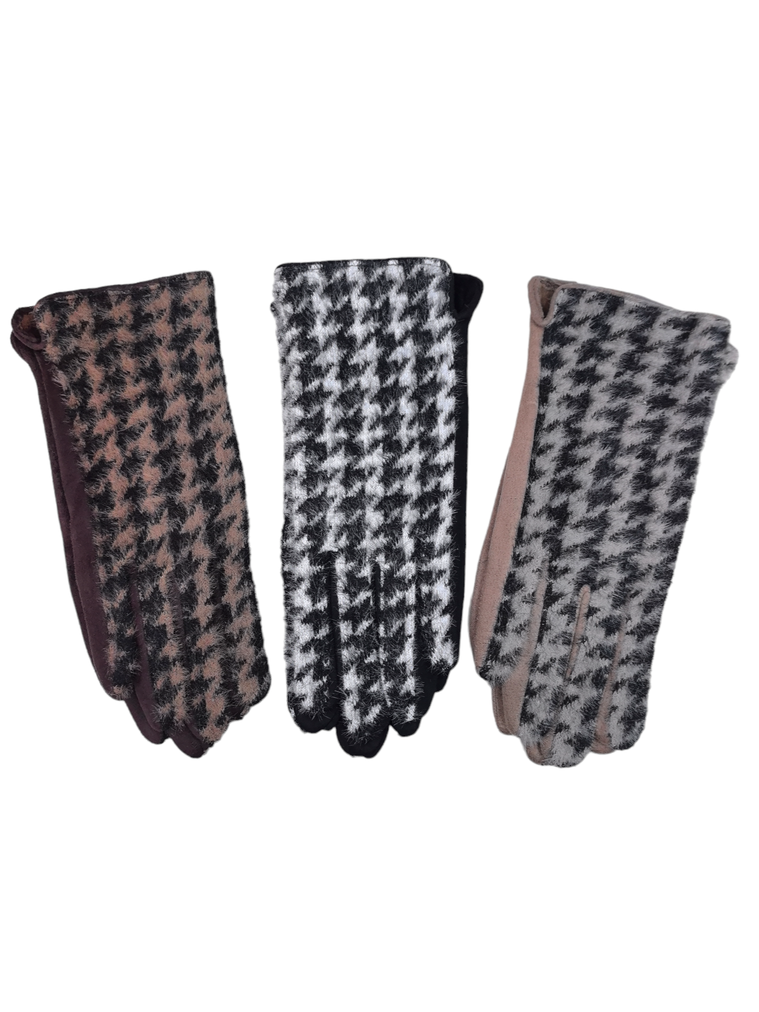 Gants tactiles motif pied de poule doublure fourrée (x6)