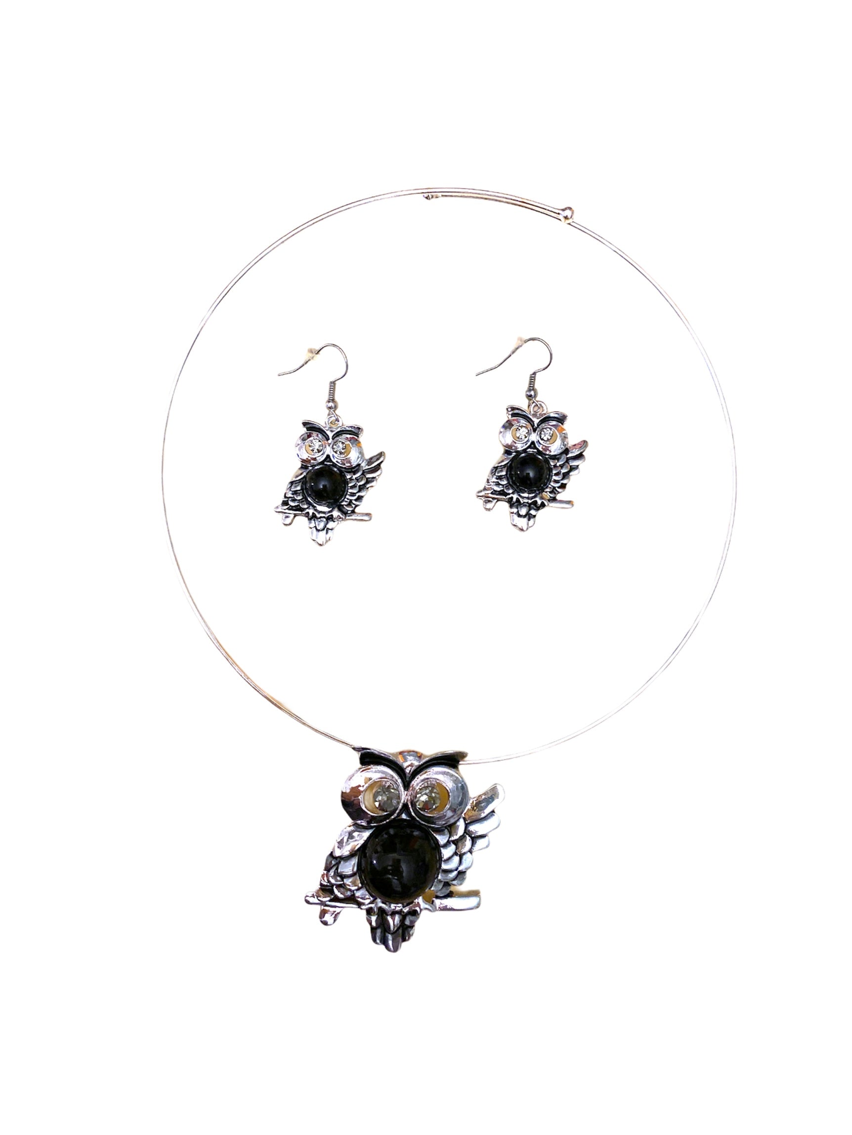 Parure Collier + boucles fantaisie motif hibou COB08-42 (x6)