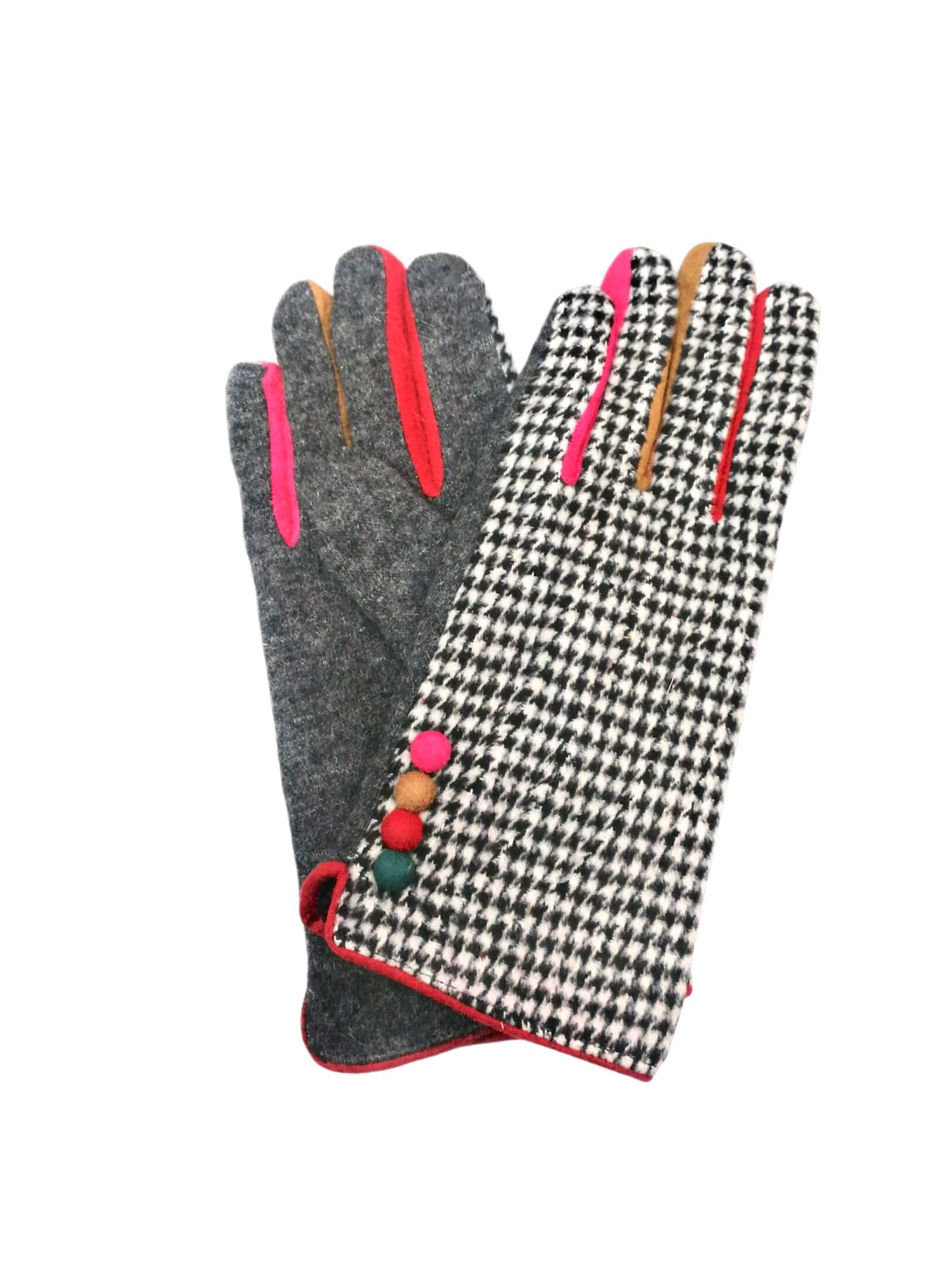 Gants tactiles motif pied de poule doublure fourrée (x6)