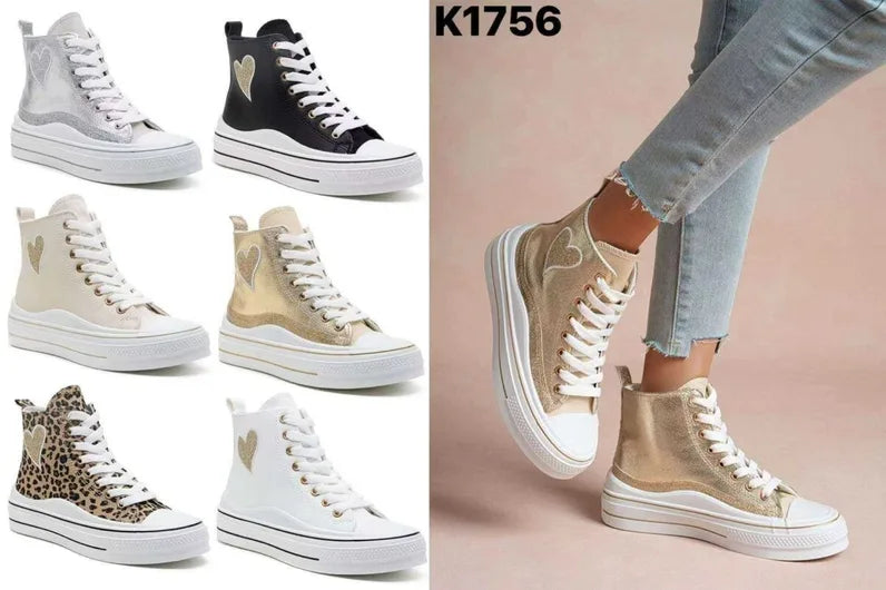 baskets montantes cœur pailleté (x12)