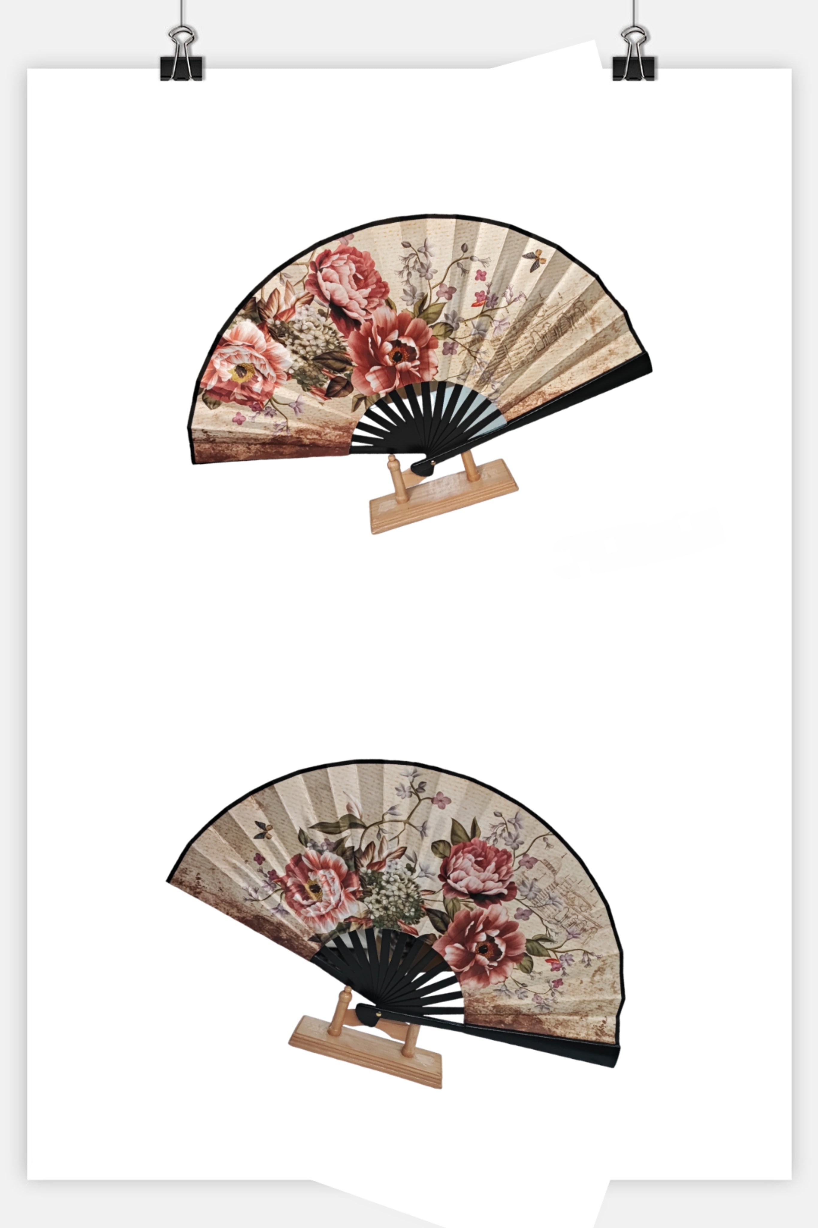 Éventails motif fleur double face (x12)#25