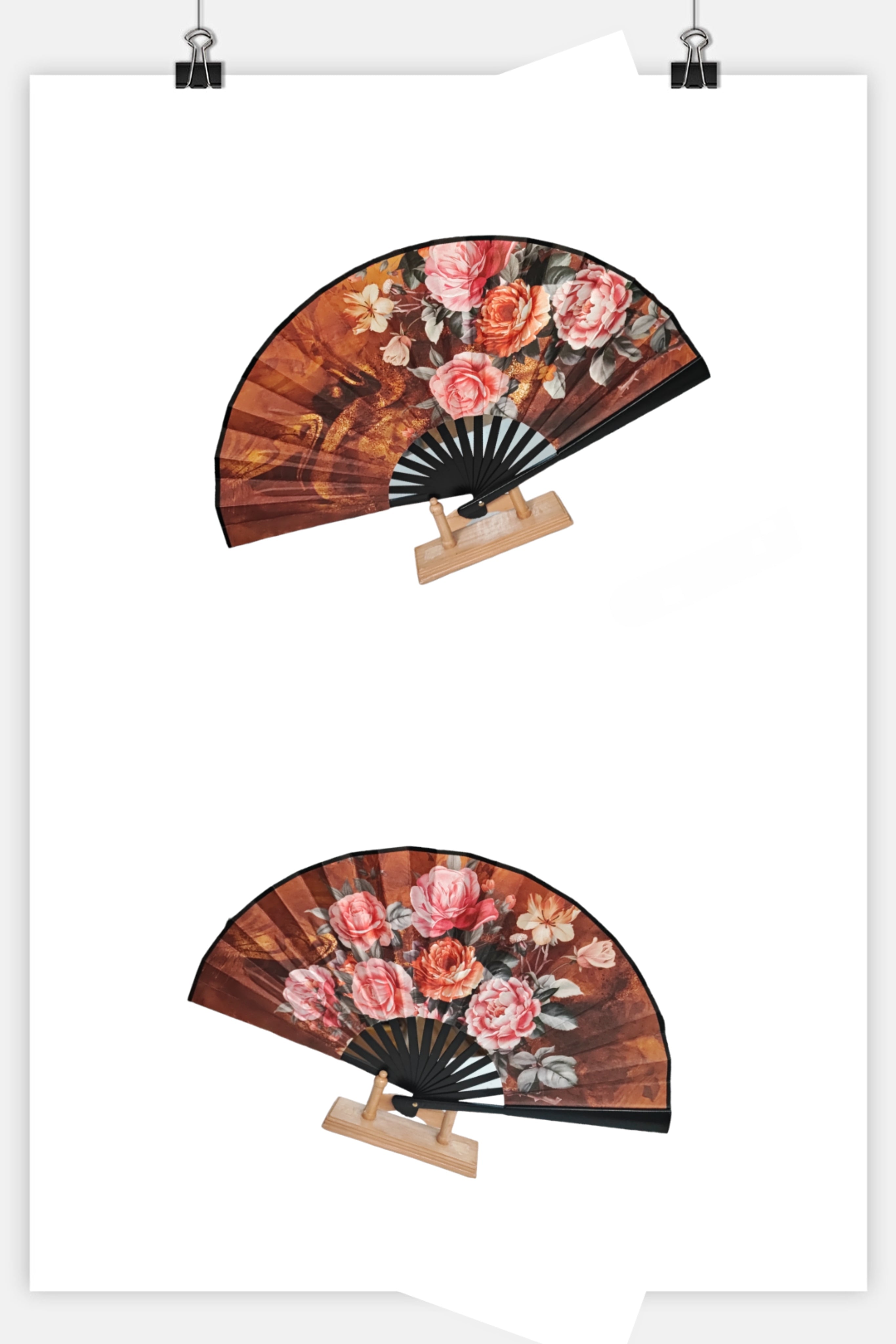 Éventails motif fleur double face (x12)#25