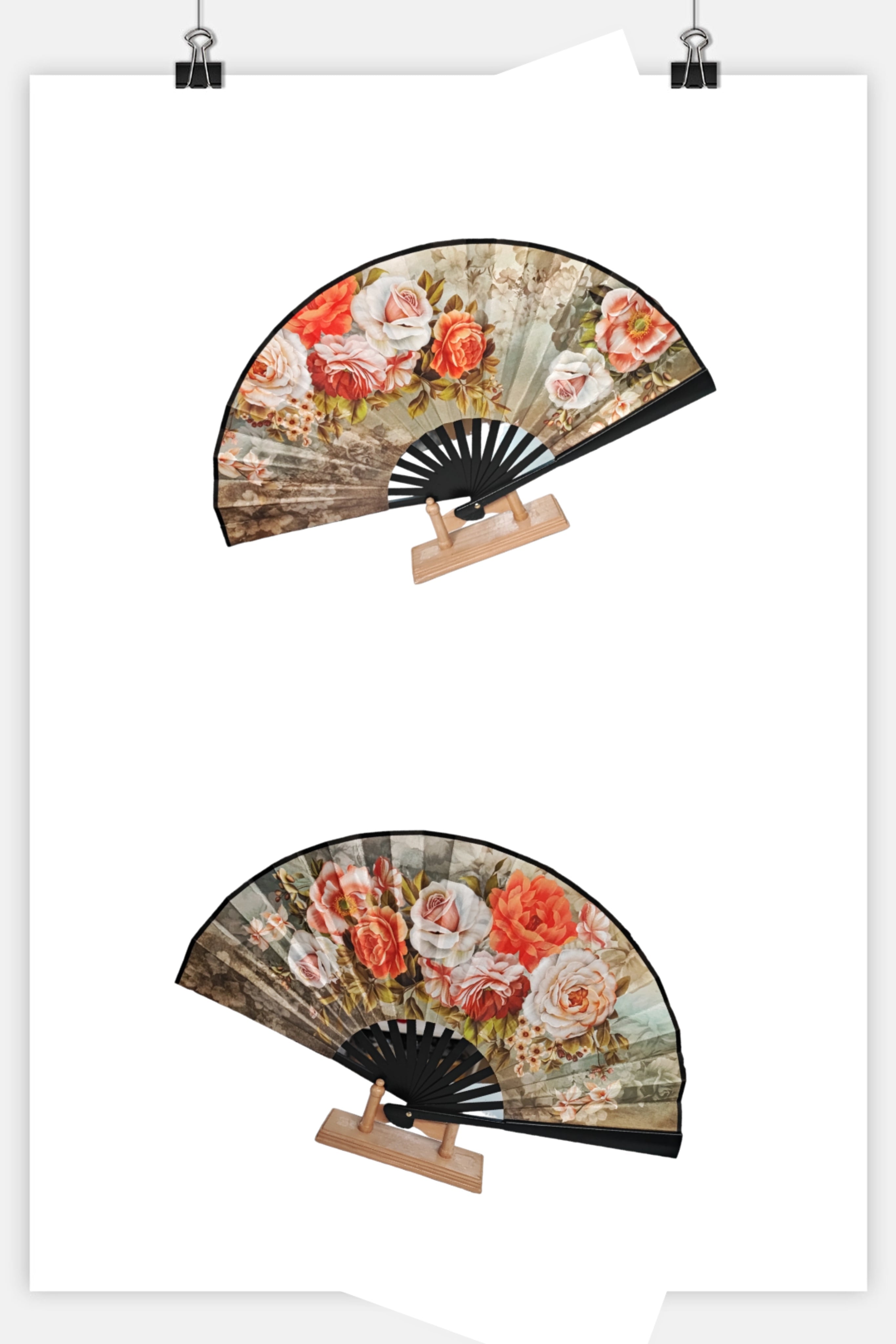 Éventails motif fleur double face (x12)#25