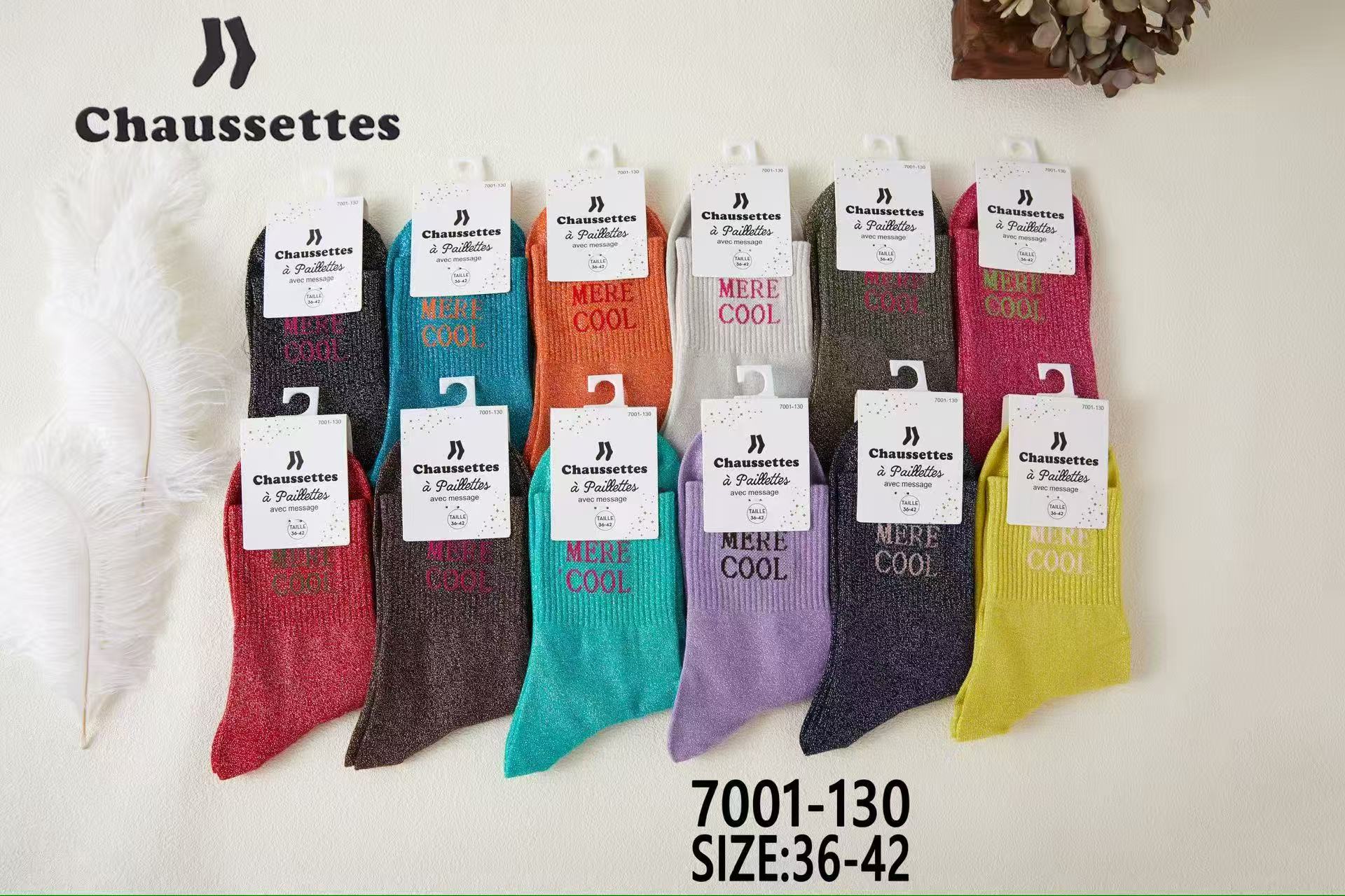 chaussette paillettes avec message(×12)7001