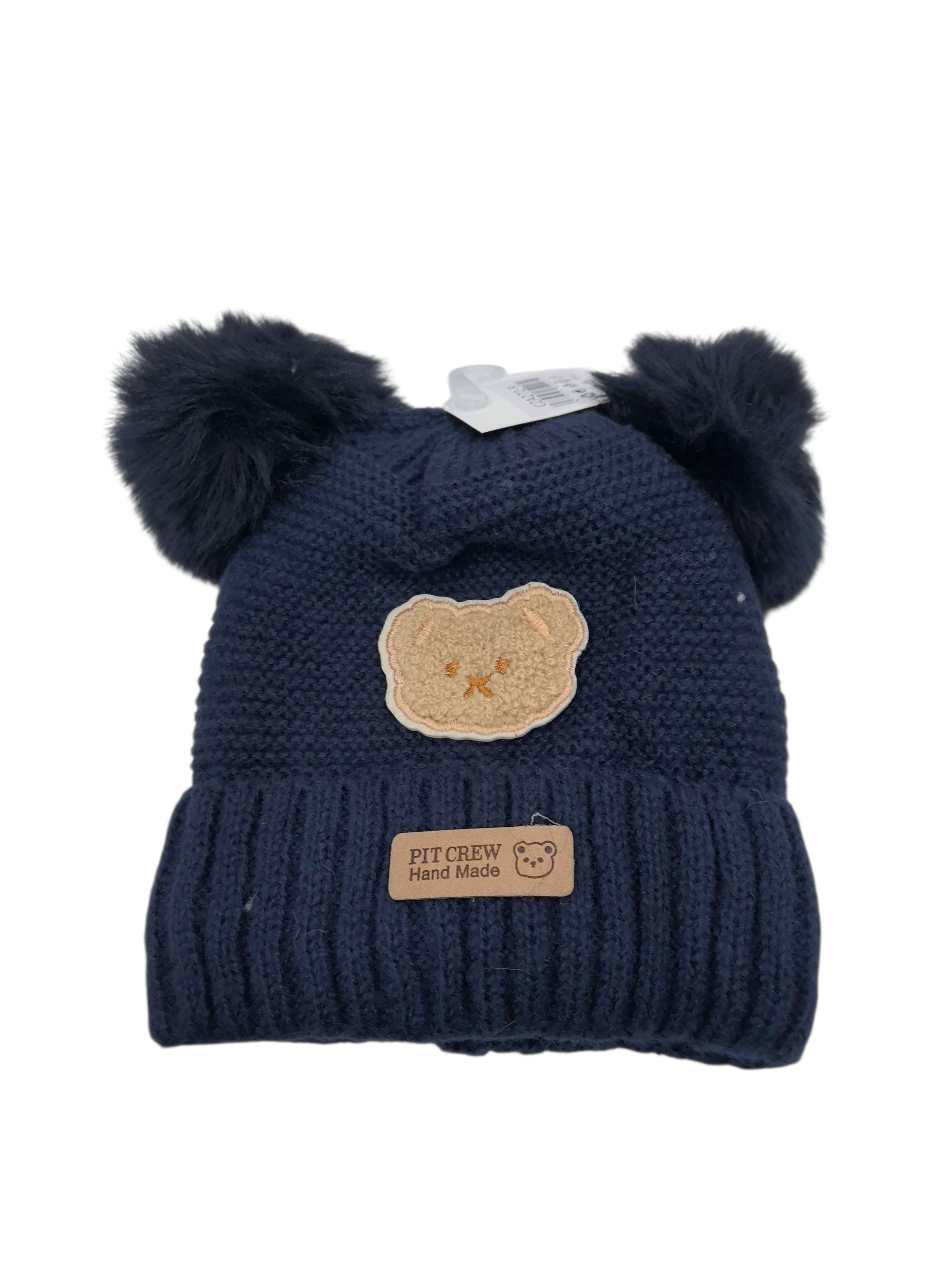 Bonnet double pompon motif ours (x12)