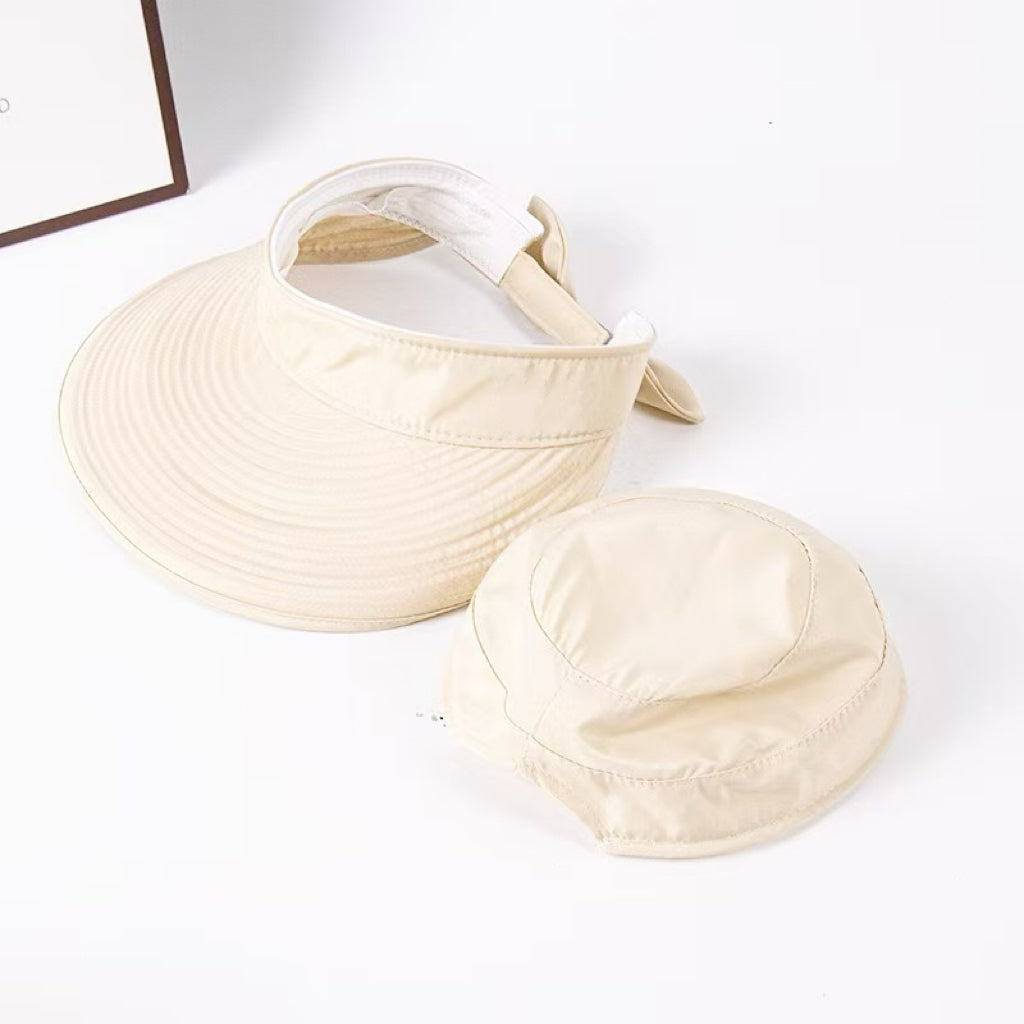 Chapeau solaire 2-en-1 à zip, visière extra-large sans dessus, protection anti-UV pour femme (x12)
