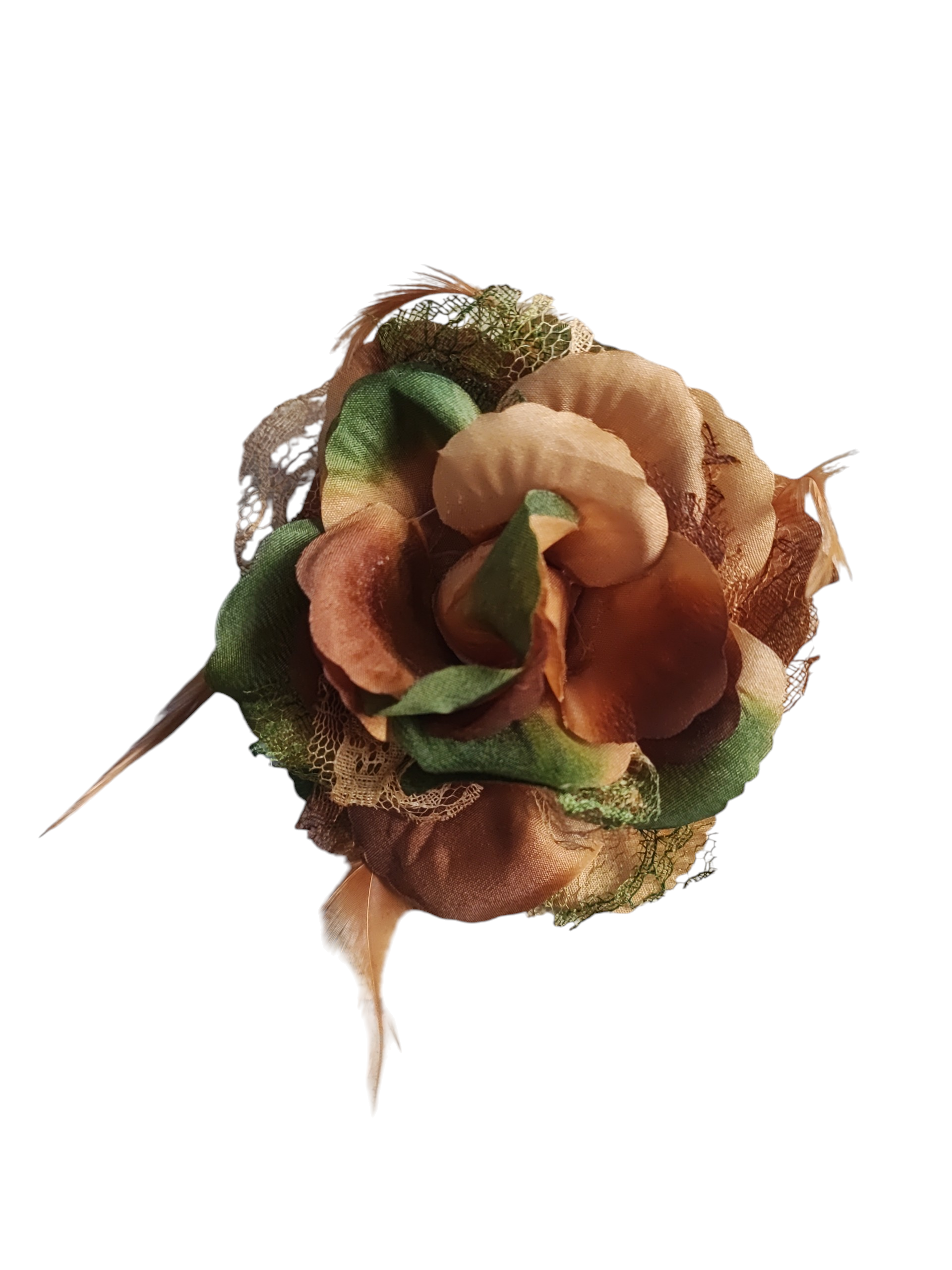 Barrette fleur avec plumes – épingle de corsage + élastique + pince (x12)#3