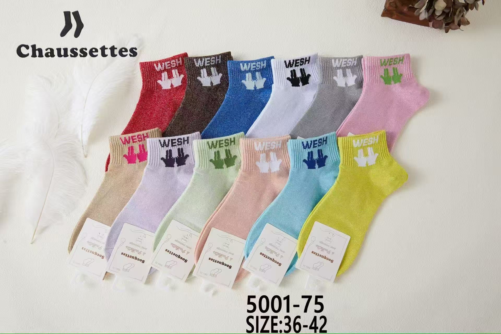 chaussette paillettes avec message(×12)5001