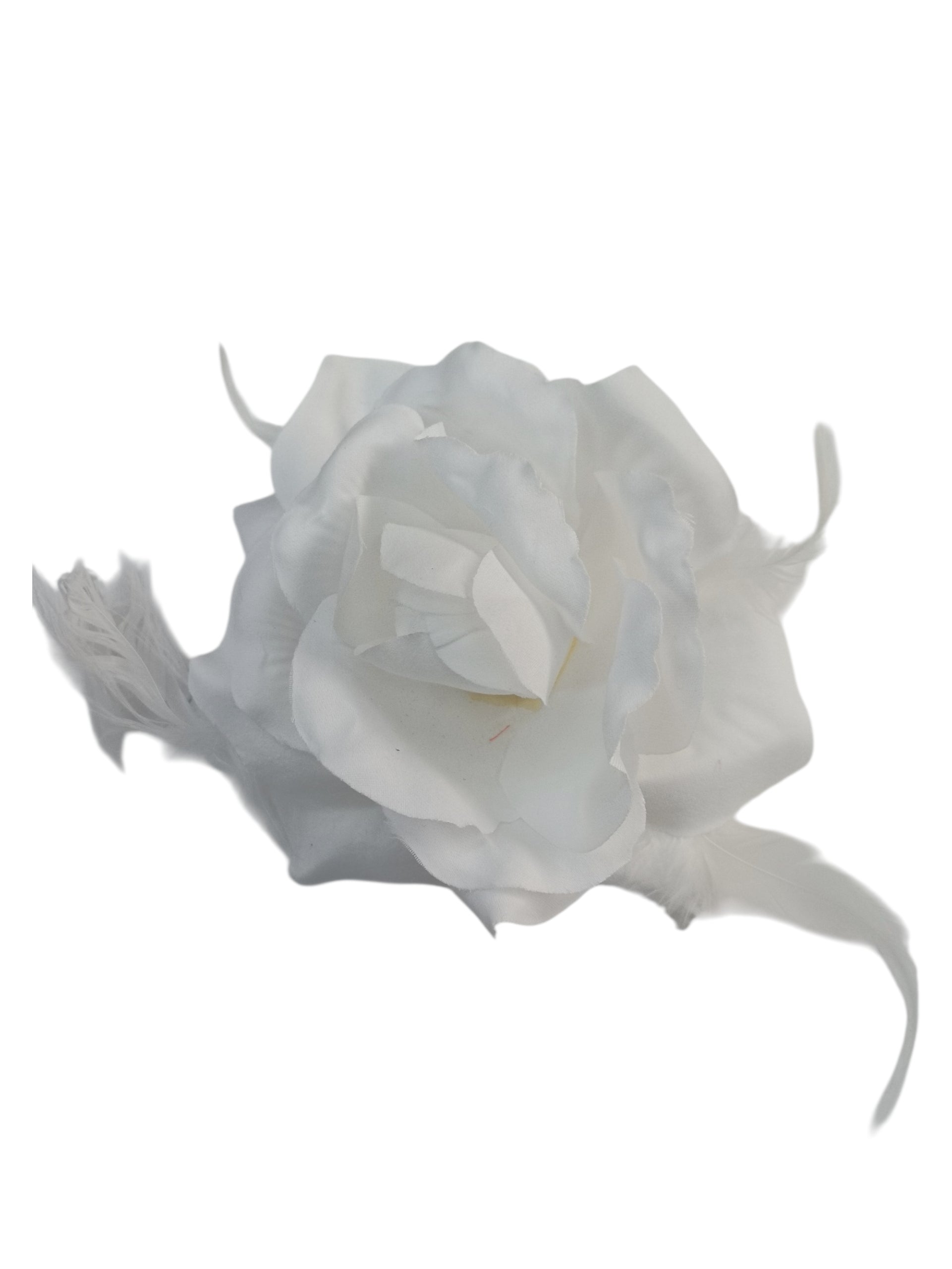 Barrette fleur avec plumes – épingle de corsage + élastique + pince (x12)