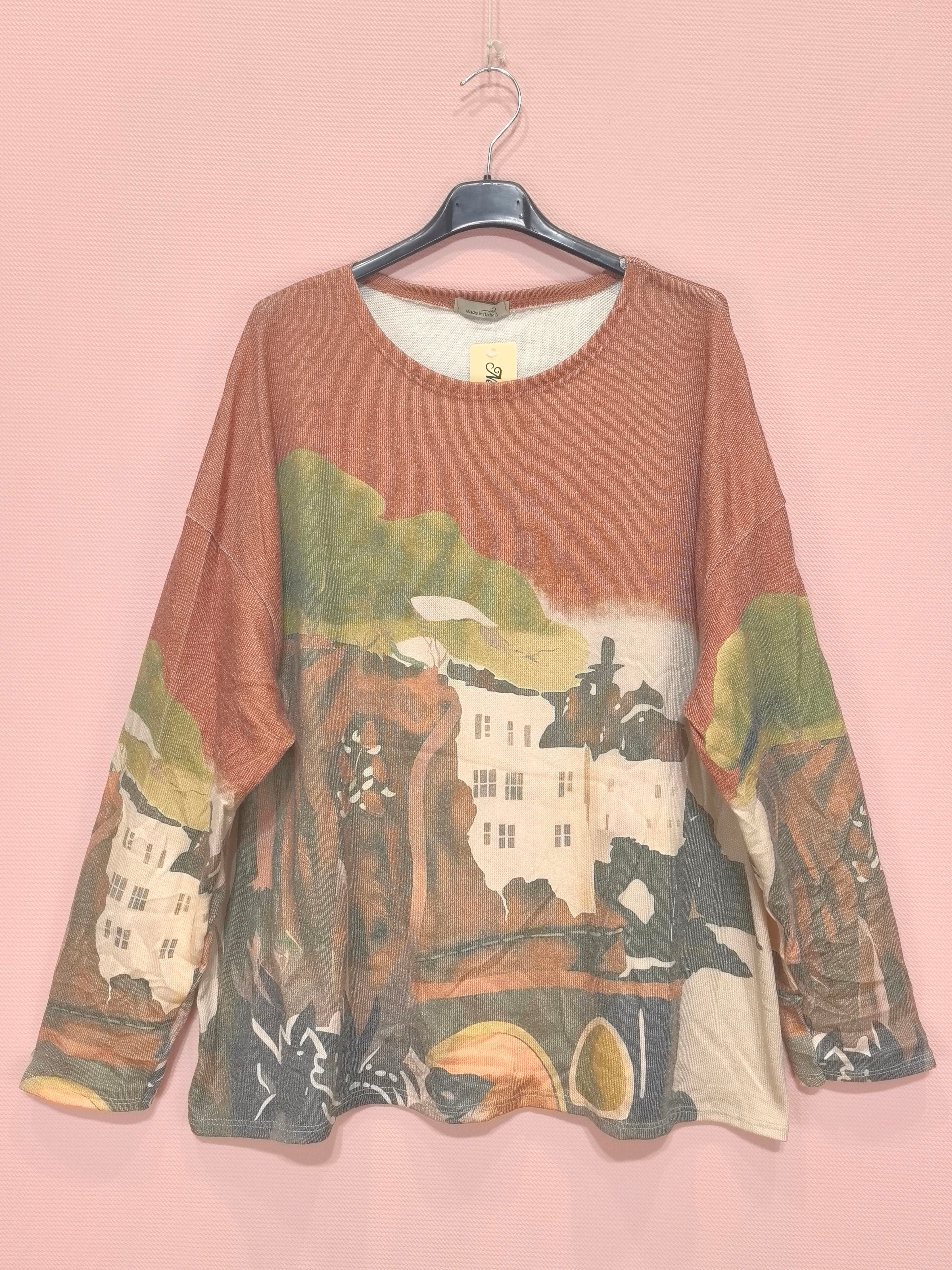 Pull léger à imprimé artistique – coupe ample, col rond (x6)
