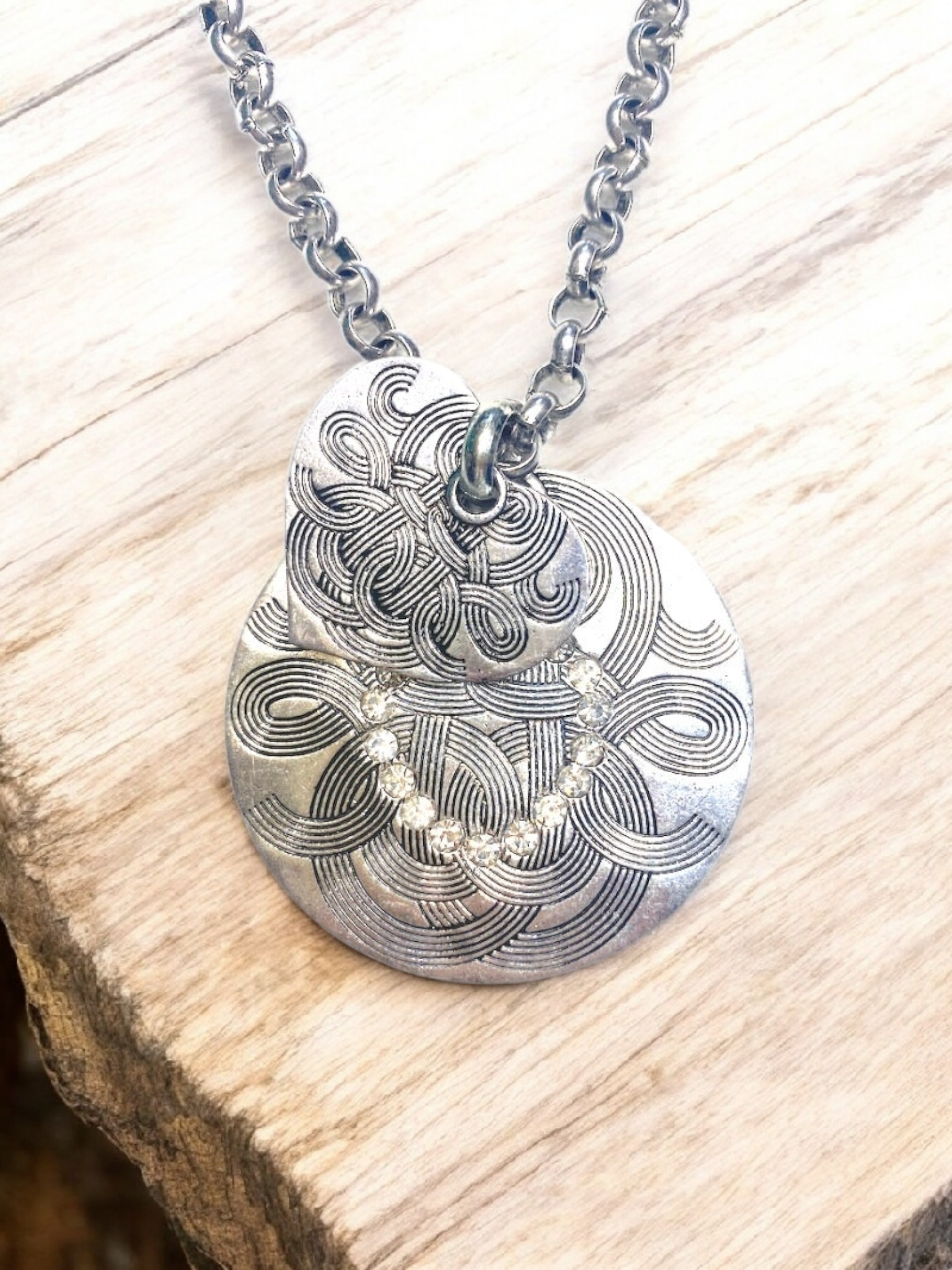 Collier sautoir fantaisie Chaîne duo rond forme coeur(x2)