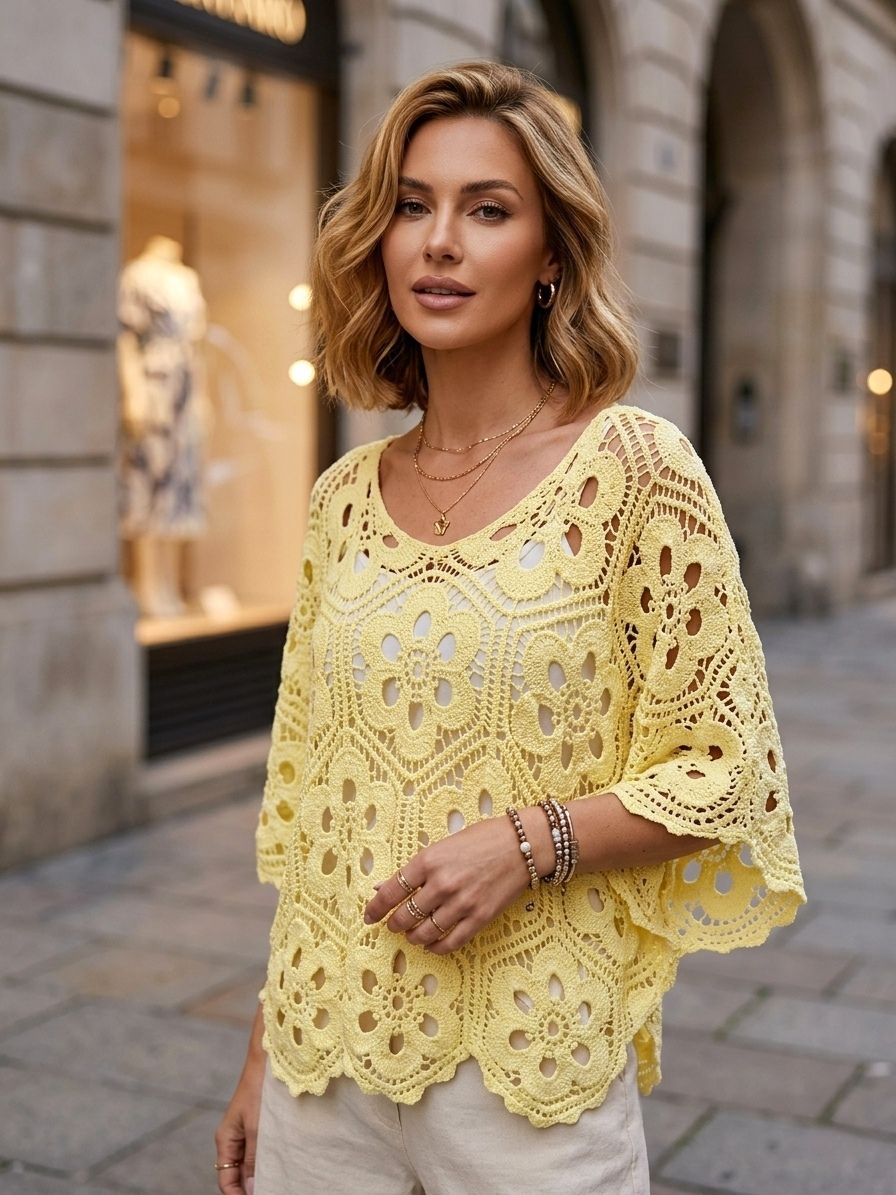 Top Crochet 2 Pièces
Manche Chauve-souris(x6)