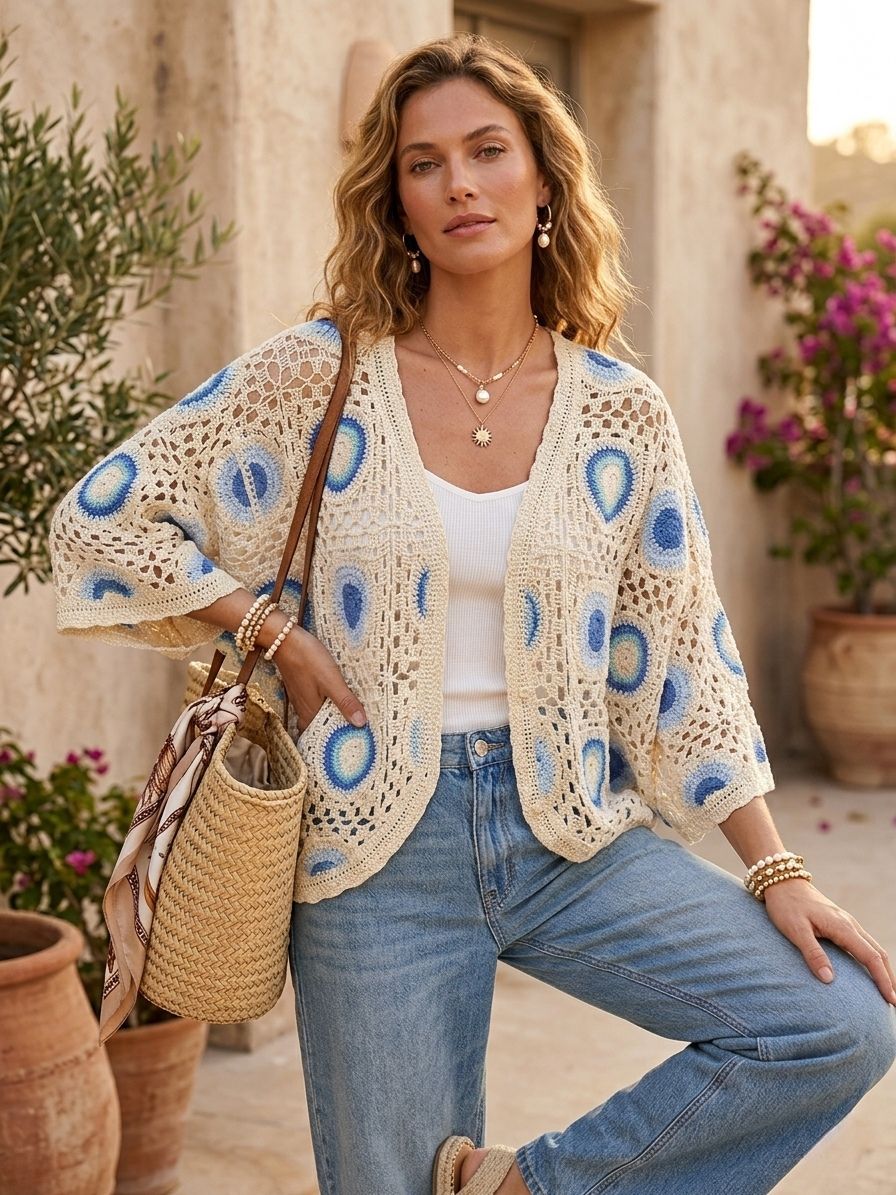 Gilet En Crochet Over Manche Chauve-souris (x6)