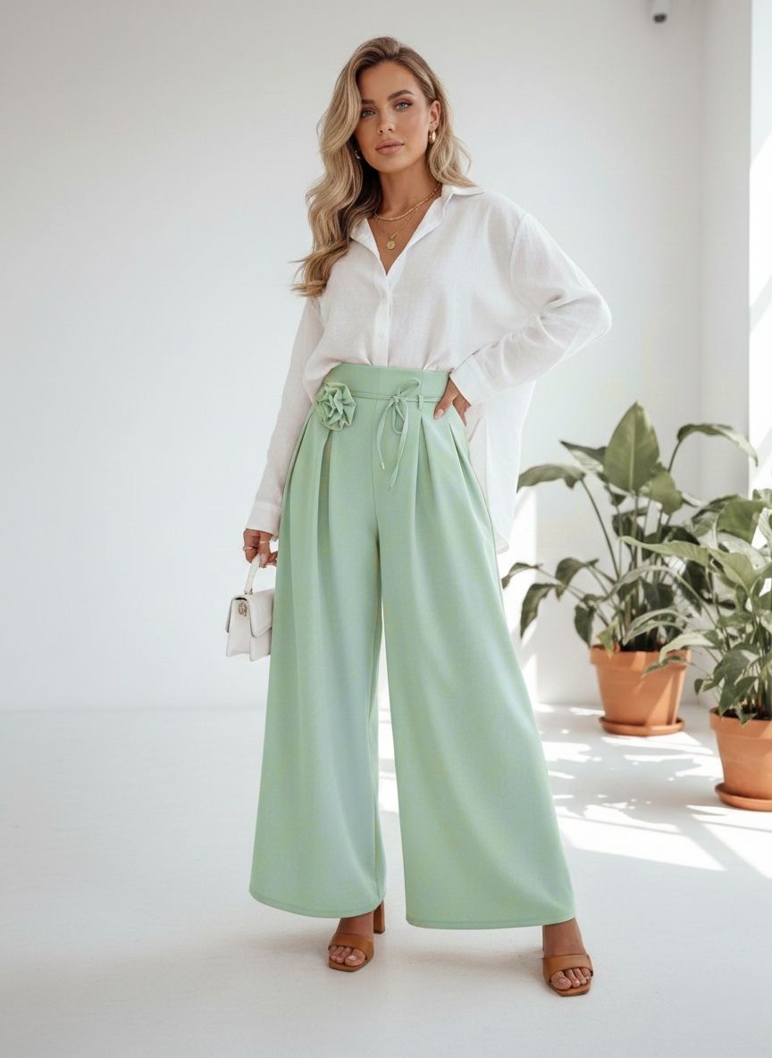 Pantalon Large À Taille Haute(×6)