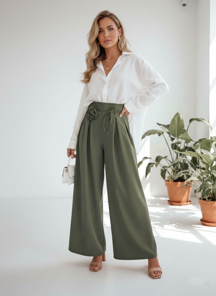 Pantalon Large À Taille Haute(×6)