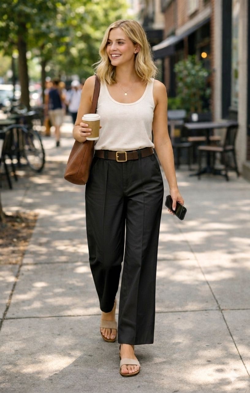 Pantalon large taille haute(x6)