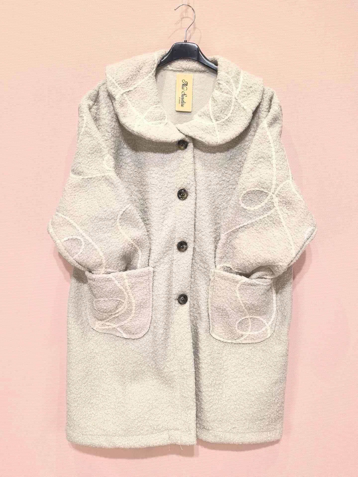 Manteau long en laine bouclée à motif graphique (x5)