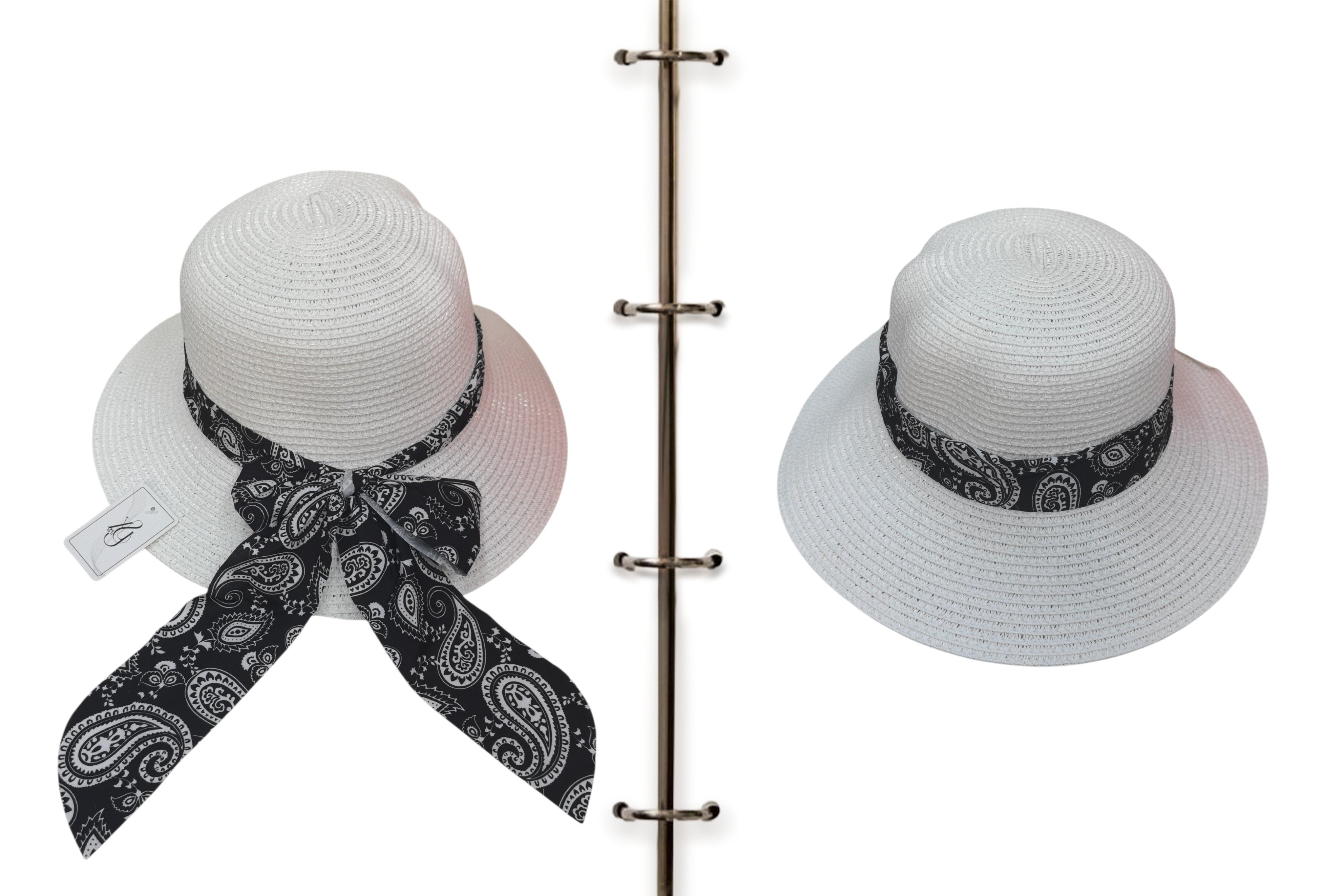 Chapeau paille ruban motif Paisley(x12)#08